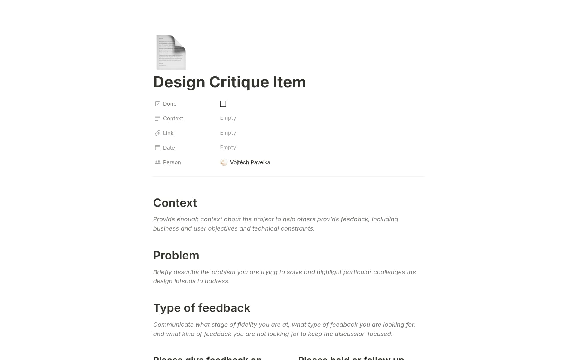 Design Critique Library Template by Vojtech Pavelka Notion Marketplace