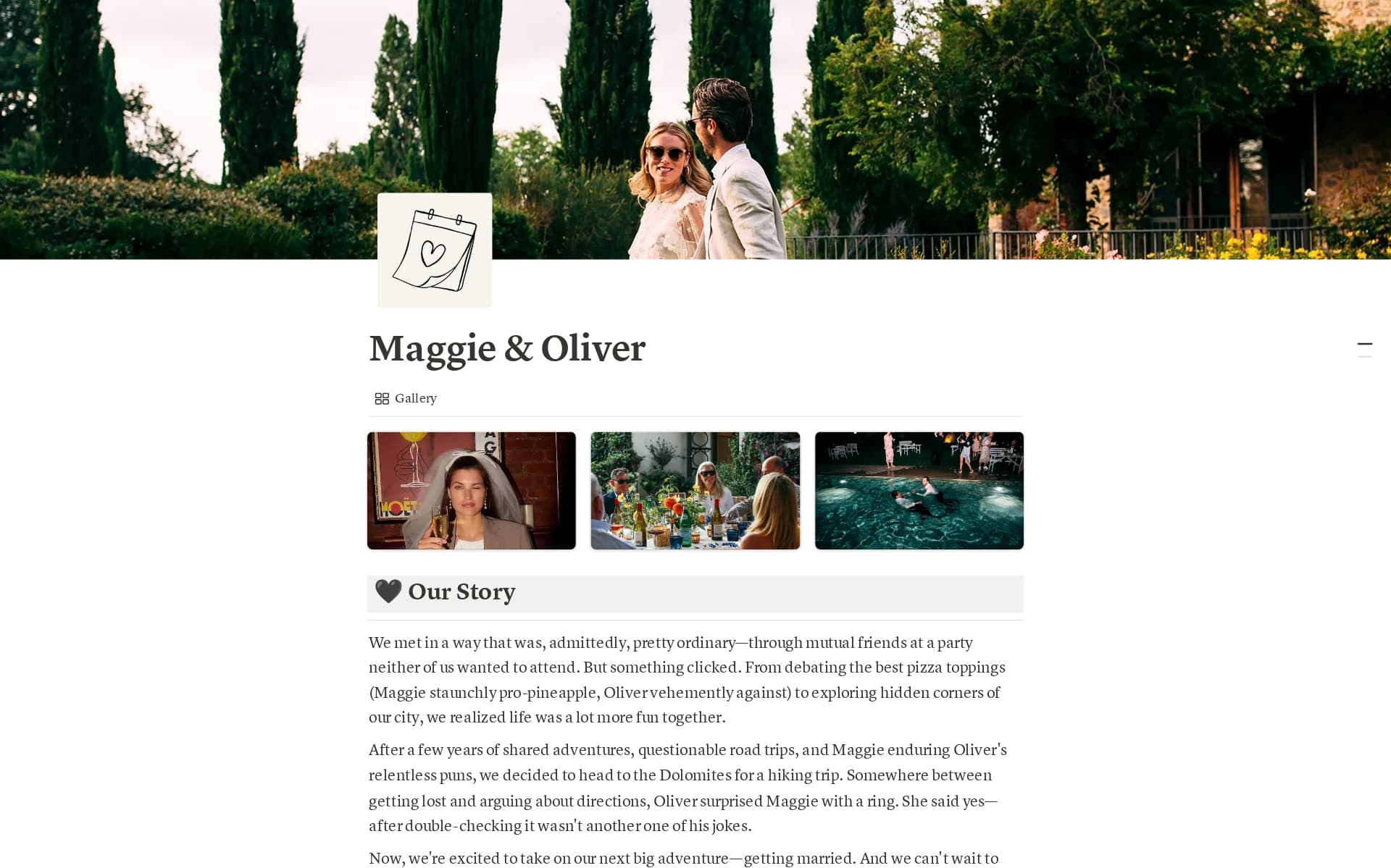 Wedding organisation for the modern woman.
Effortless Notion Wedding Website Template | Clear, Easy, and Live-Updatable.