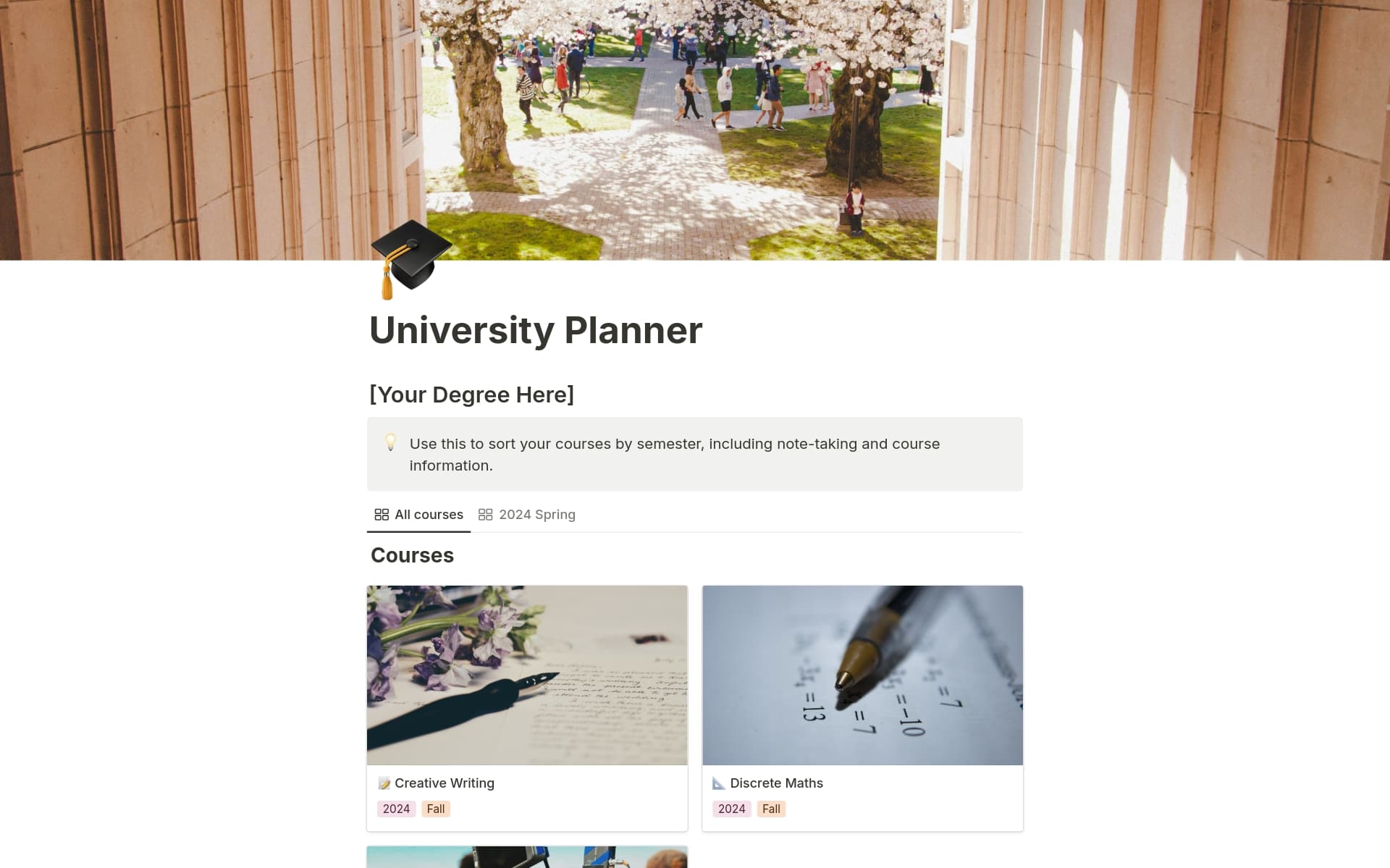 A template preview for University Planner