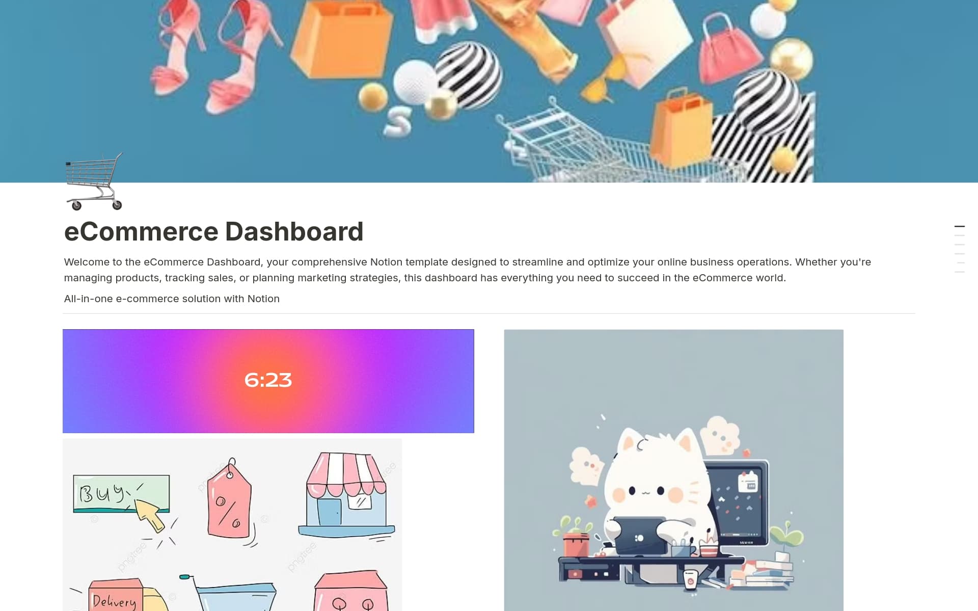 Streamline and elevate your e-commerce operations with our Notion E-commerce Hub. Designed to centralize and simplify your e-commerce management, this all-in-one template ensures you stay organized and efficient, enabling you to focus on growing your business. Whether you're a sm
