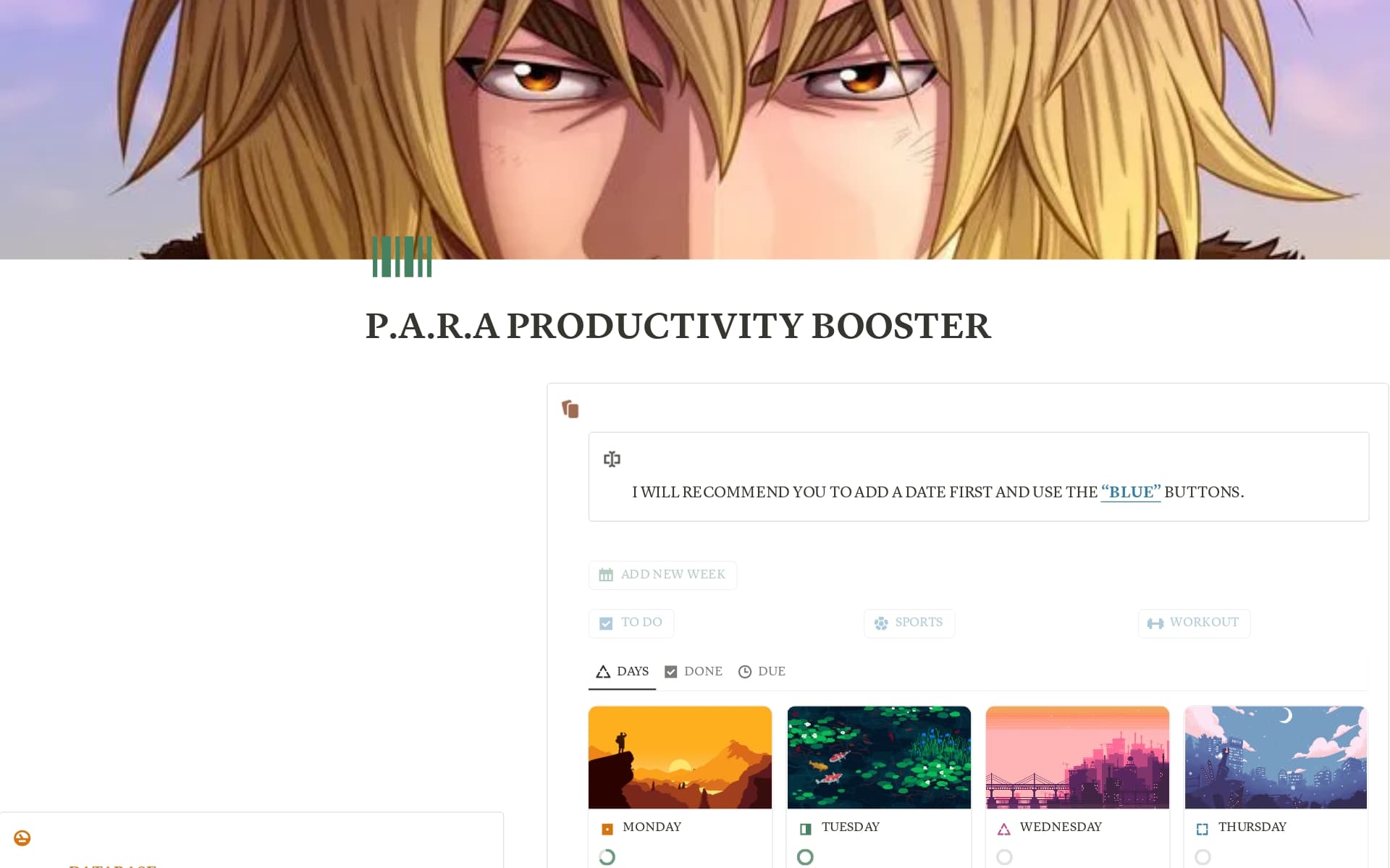 A template preview for P.A.R.A productivity dashboard