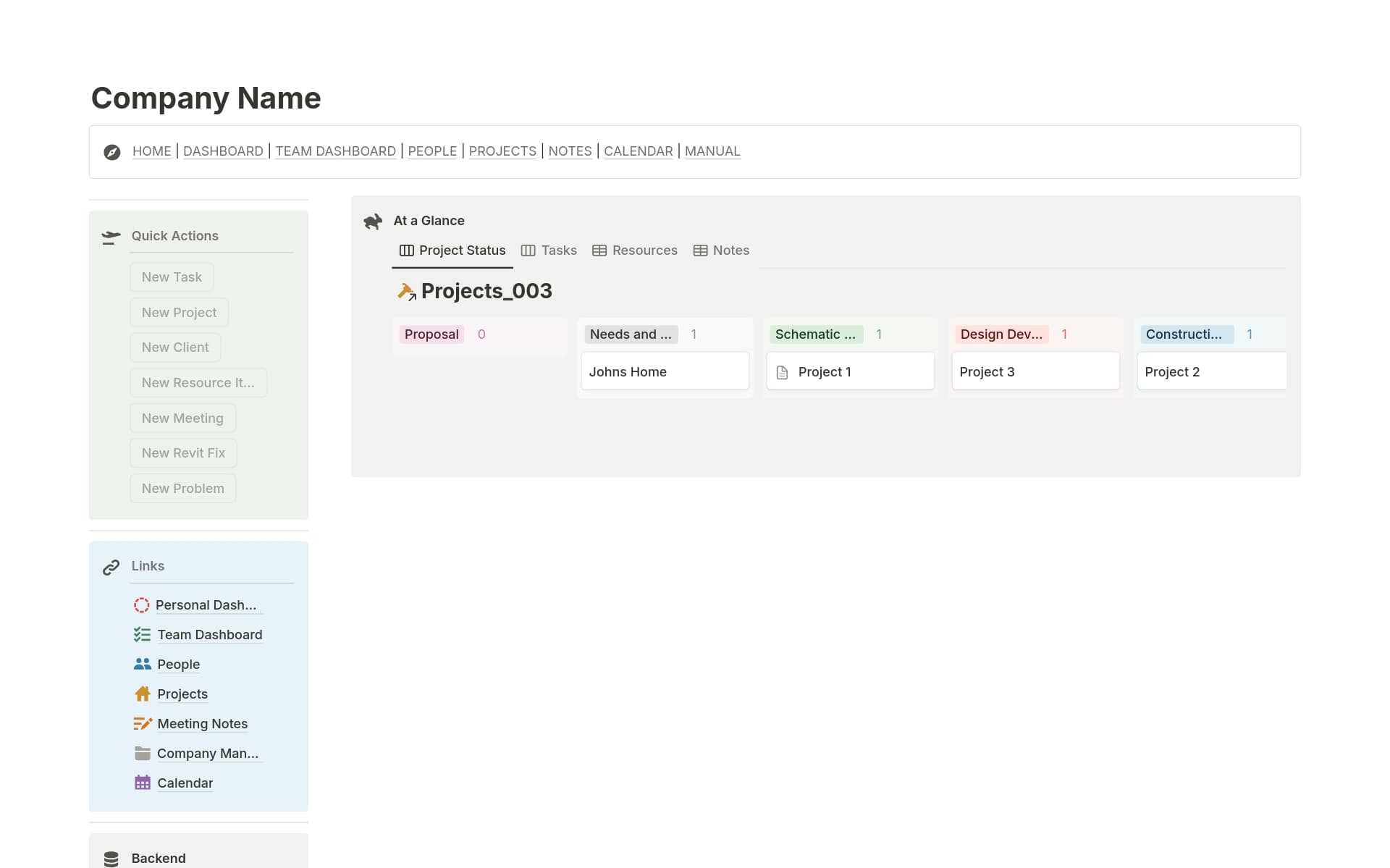 A template preview for Business OS for Architects