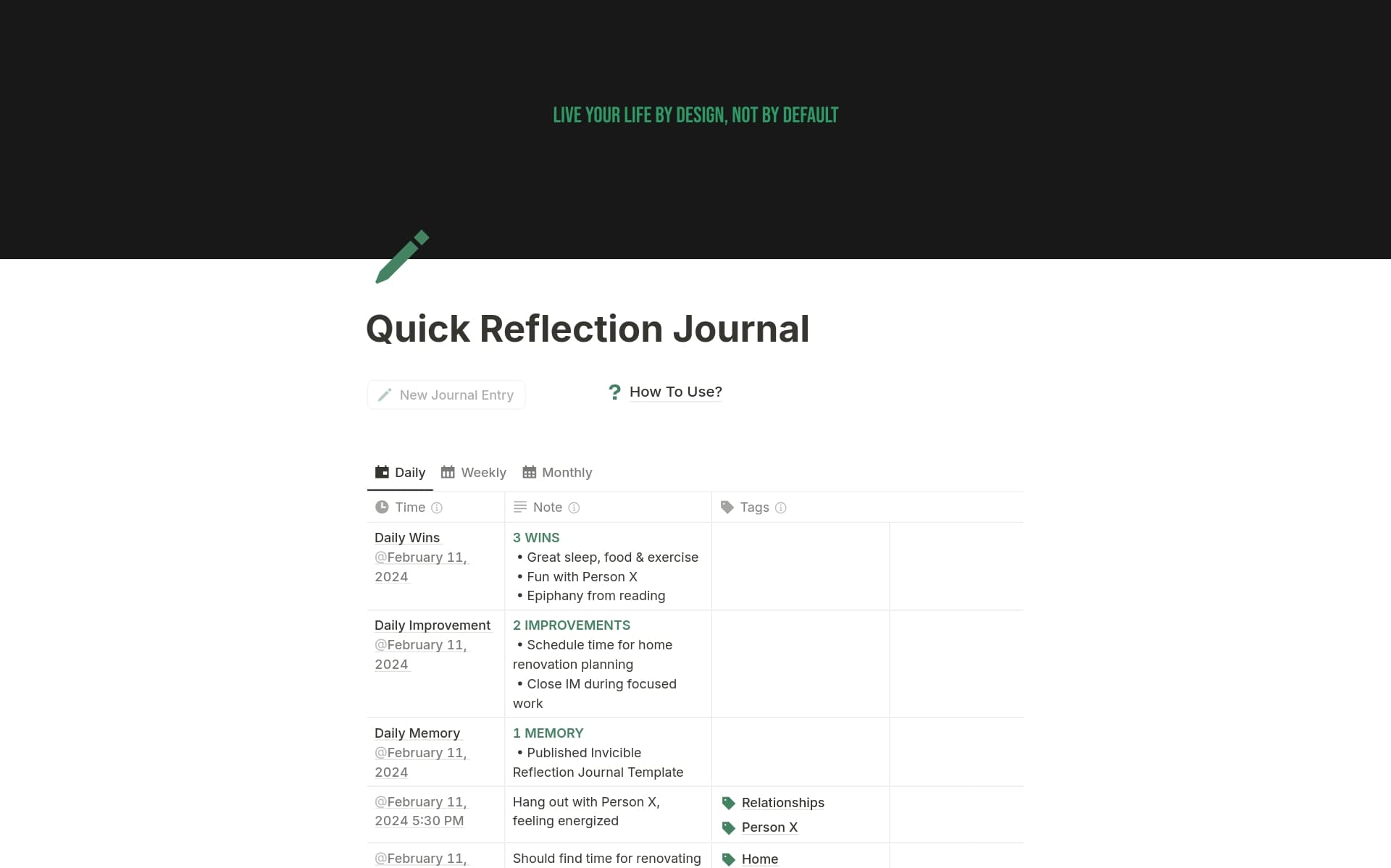 Quick Reflection Journal Template | Notion Marketplace