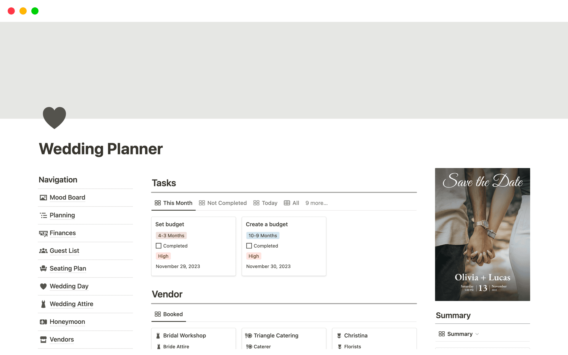 A template preview for Wedding Planner