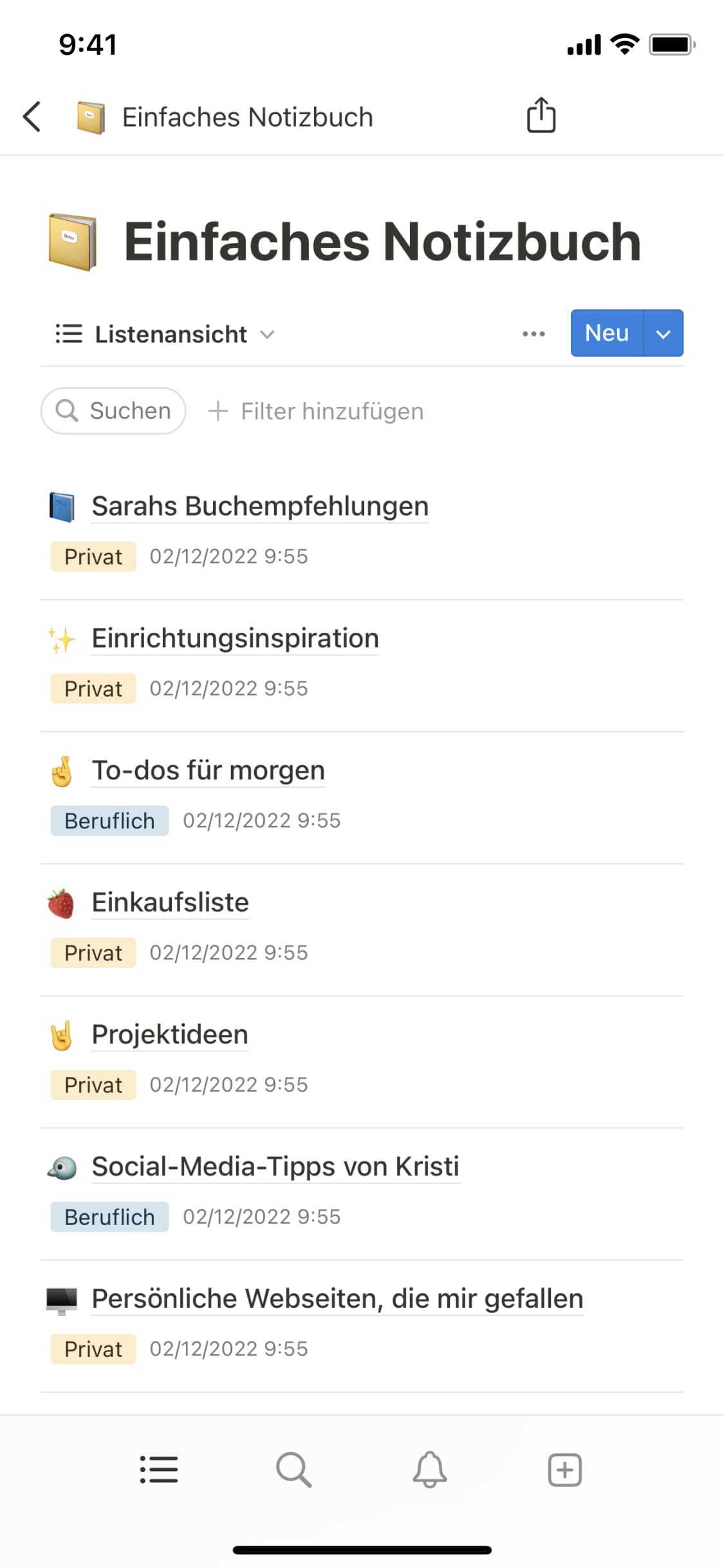 Screenshot der mobilen Notion-App
