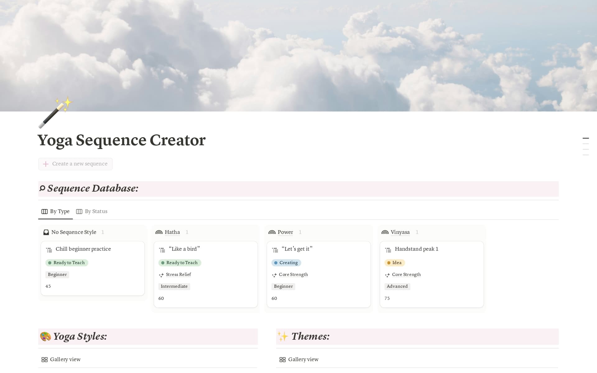 A template preview for 🪄 Yoga Sequence Creator