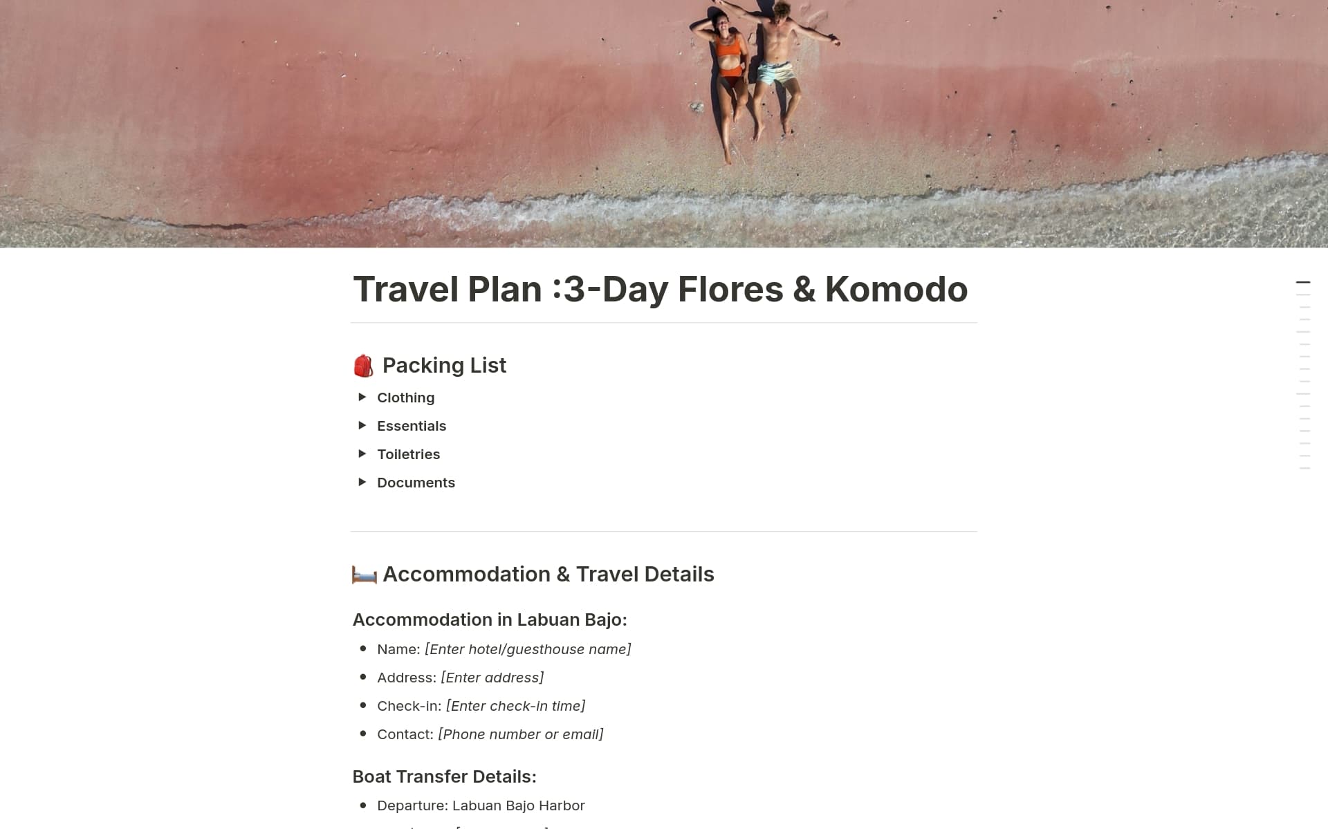 A template preview for Travel Plan: 3-Day Flores & Komodo