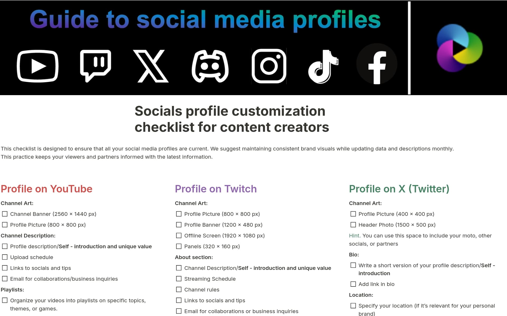 Social Profiles Checklist