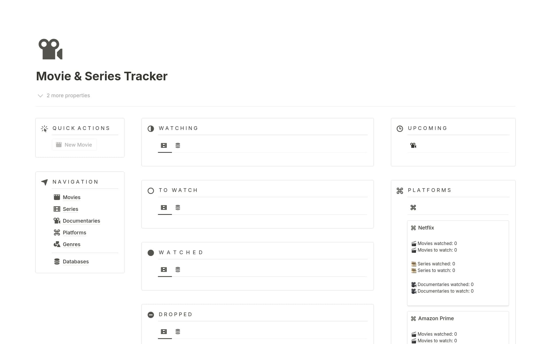 Vista previa de una plantilla para Movies & Series Tracker