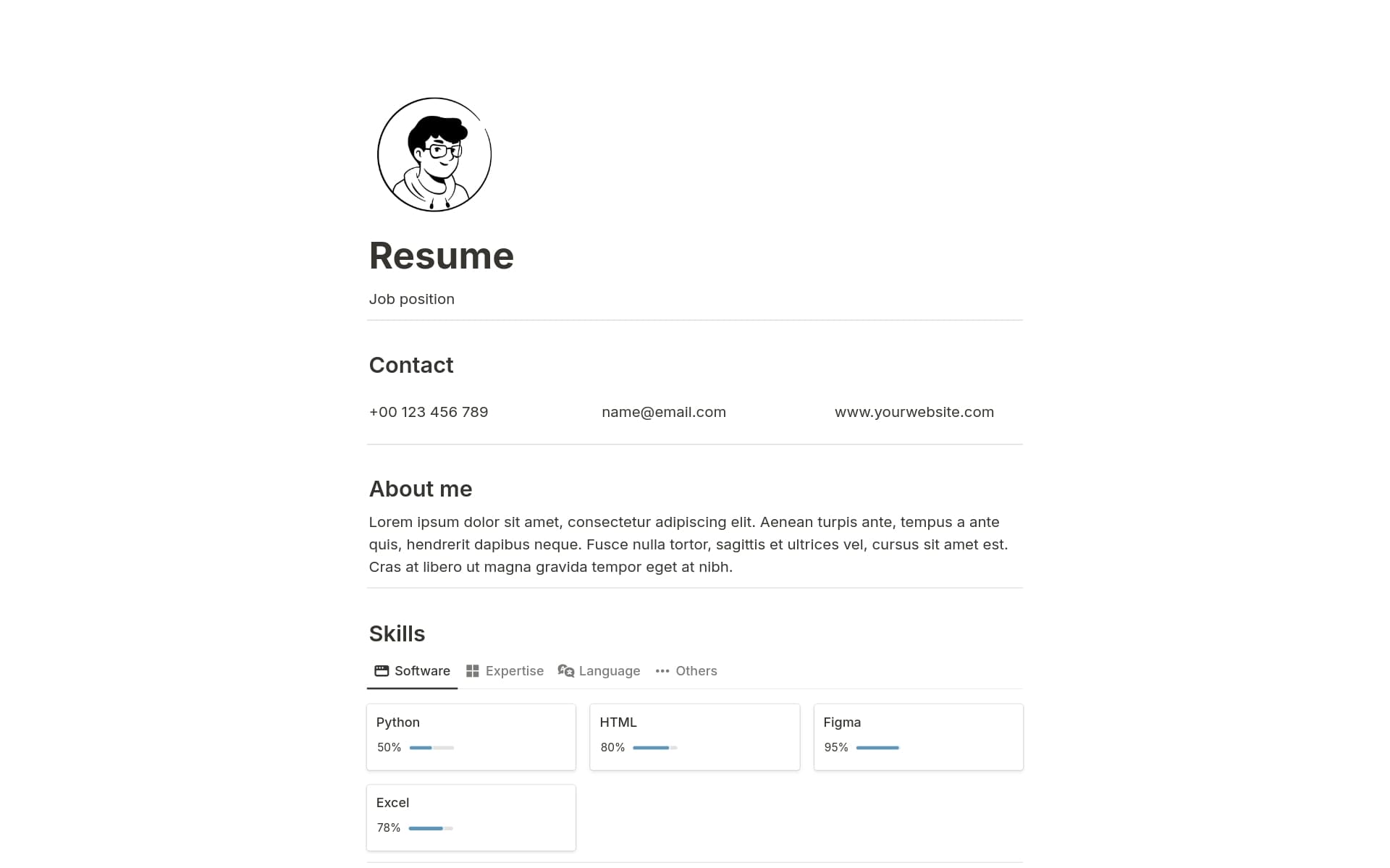 A template preview for Resume