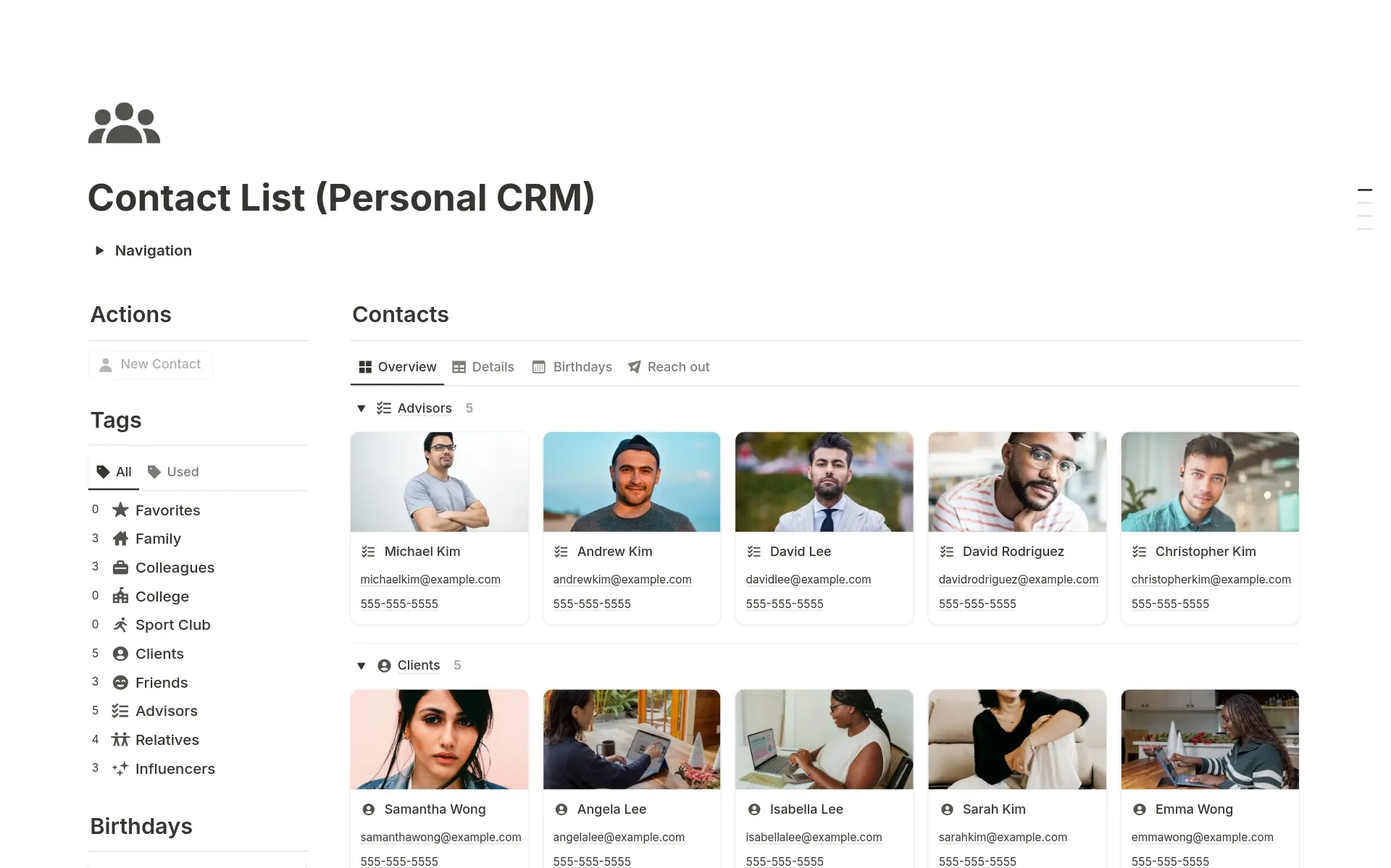 Contact List (Personal CRM) template preview