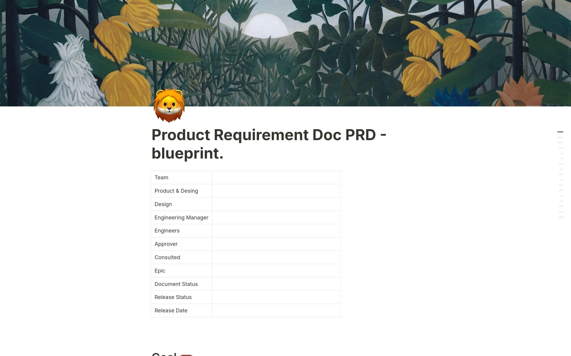 A template preview for Product Requirement Doc (PRD) - Blueprint