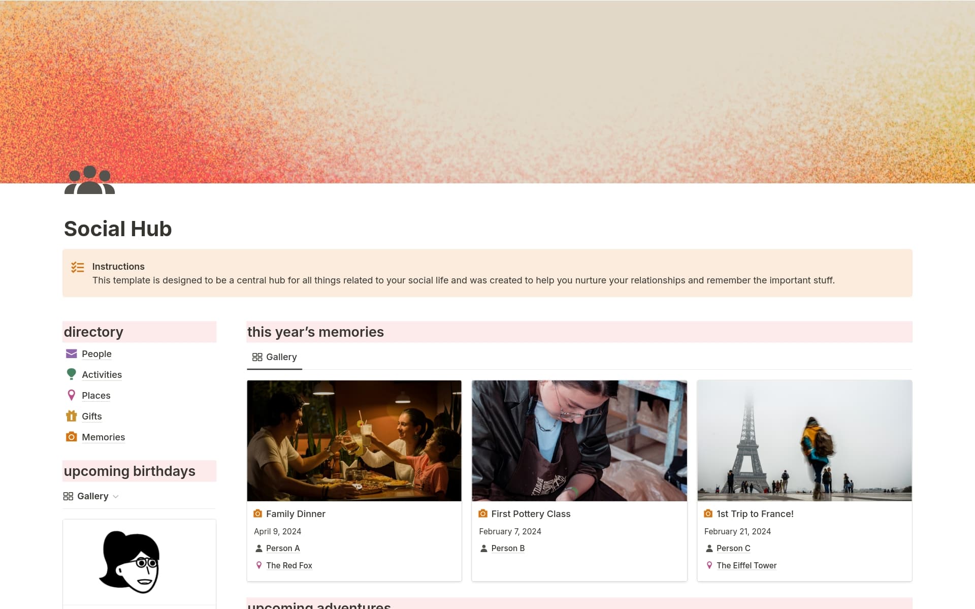 A template preview for Social Hub / Personal CRM