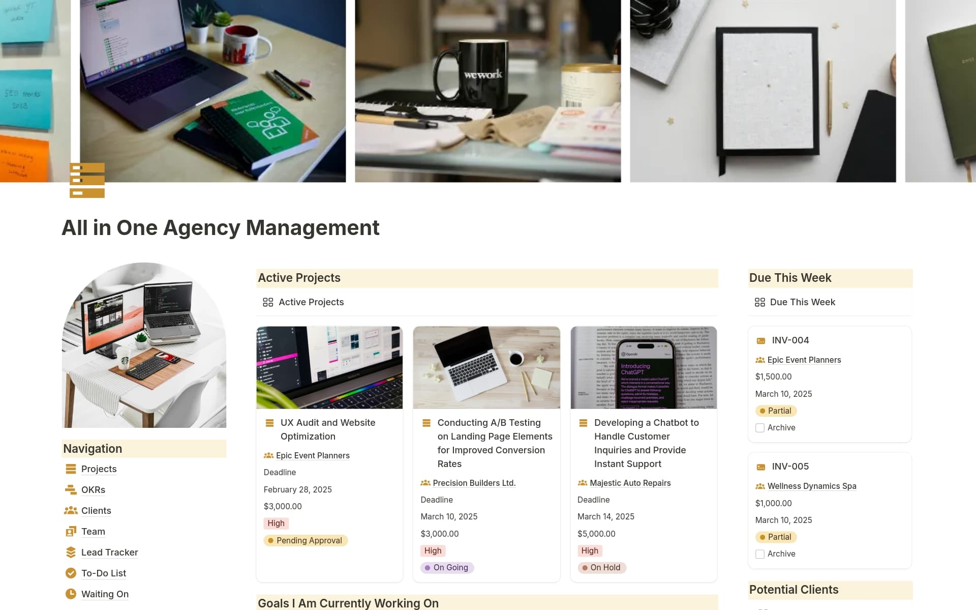 A template preview for All in One Agency Management Planner