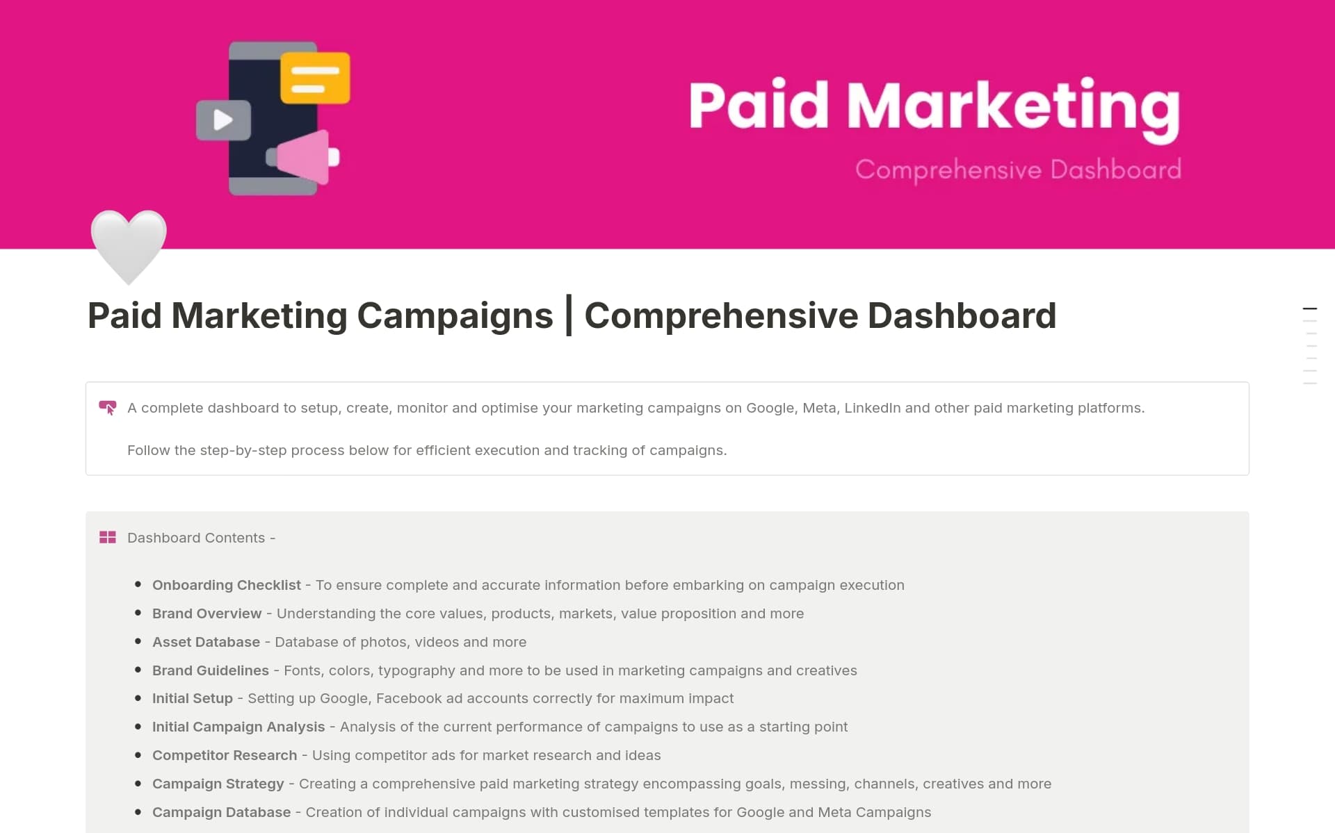 A complete dashboard to setup, create, monitor and optimise your marketing campaigns on Google, Meta, LinkedIn and other paid marketing platforms.