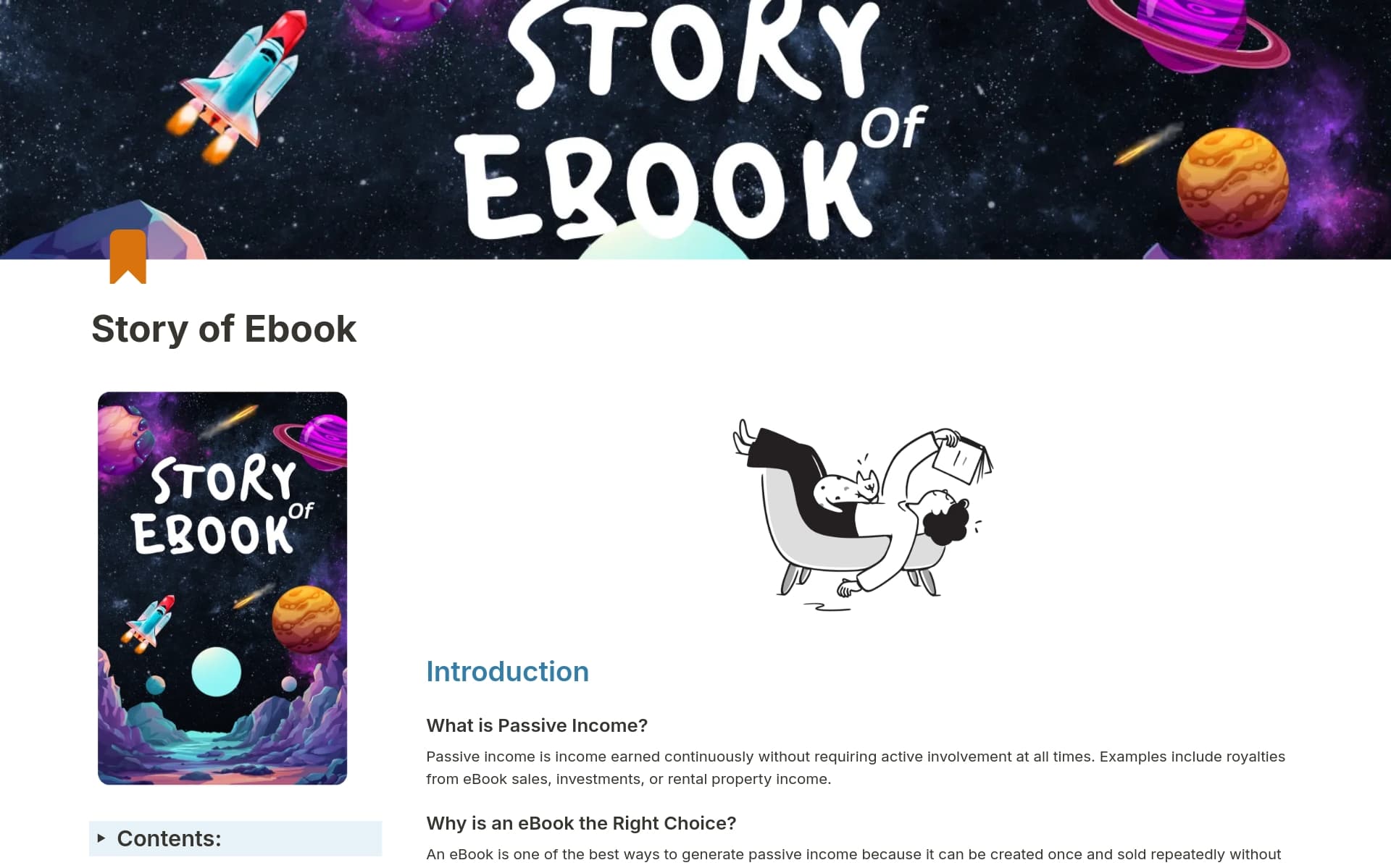 A template preview for Story of Ebook