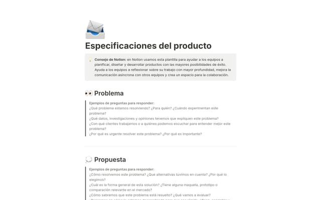 Especificaciones del producto