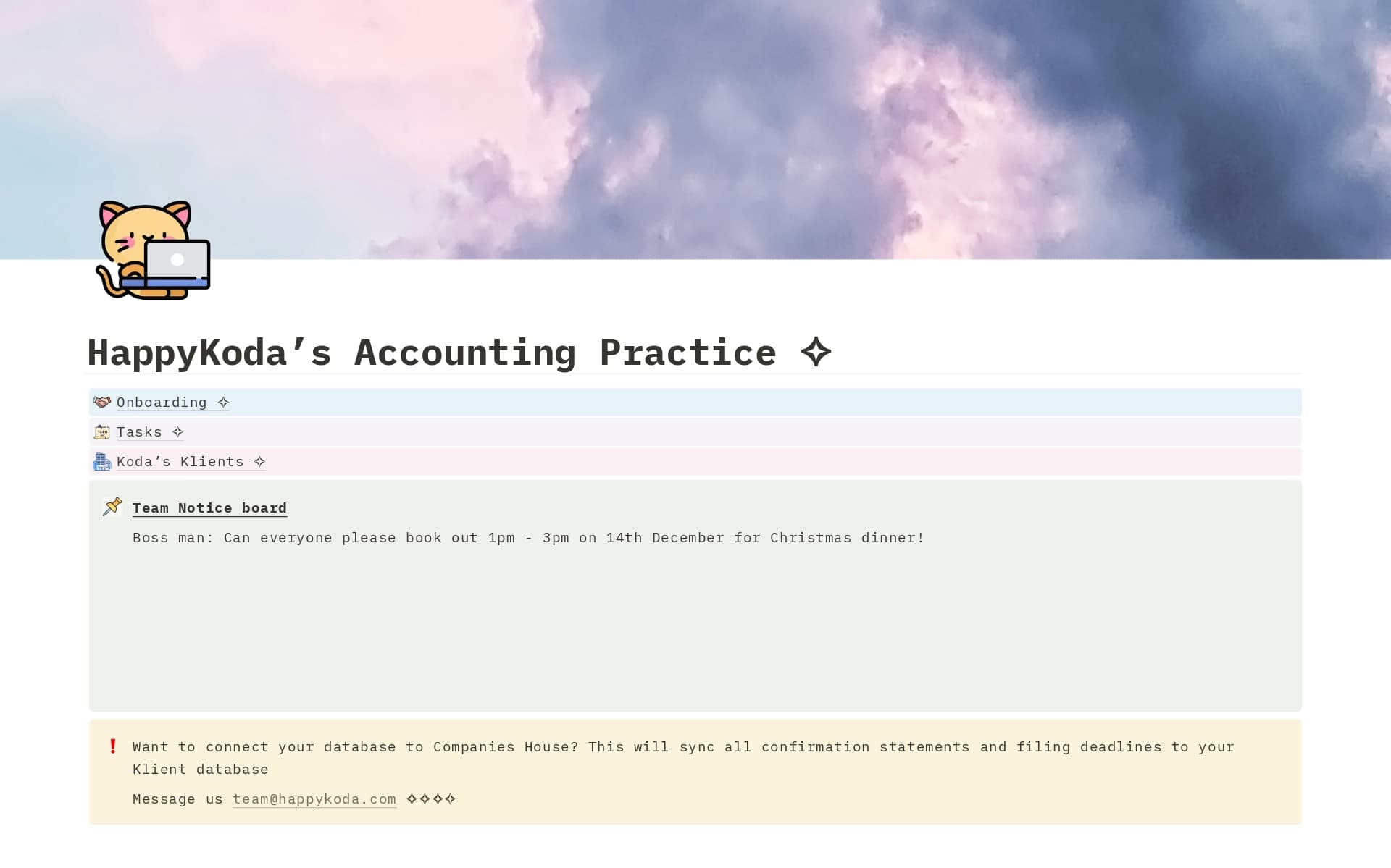 A template preview for Accounting practice management UK