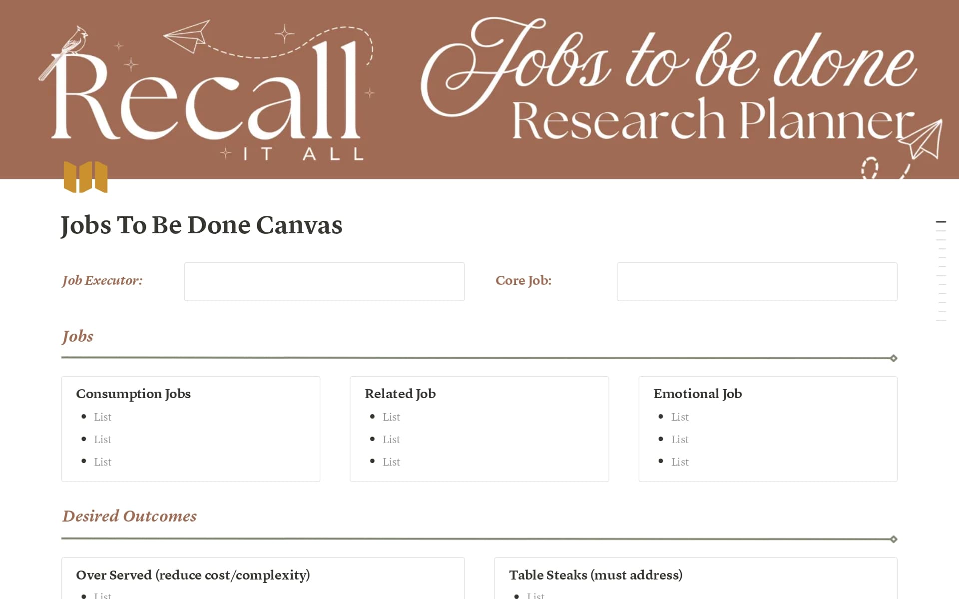 A template preview for Jobs To Be Done Service Offer Planning Canvas