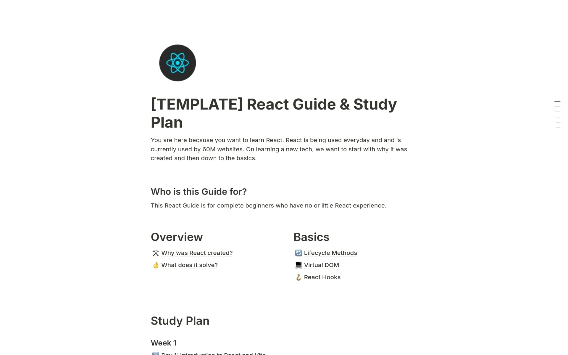 React Guide & 10 Day Study Plan Template by Project Neo | Notion