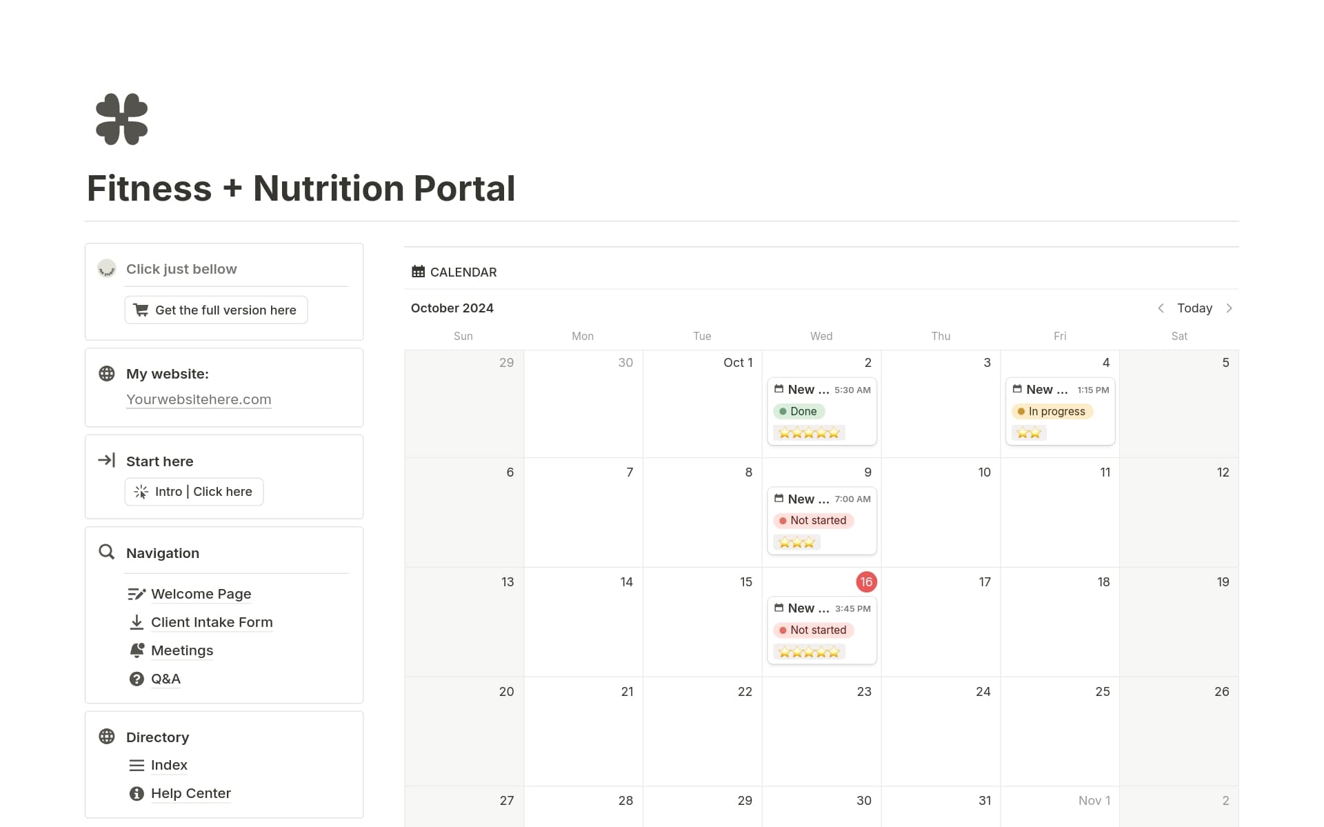 A template preview for Fitness & Nutrition Portal