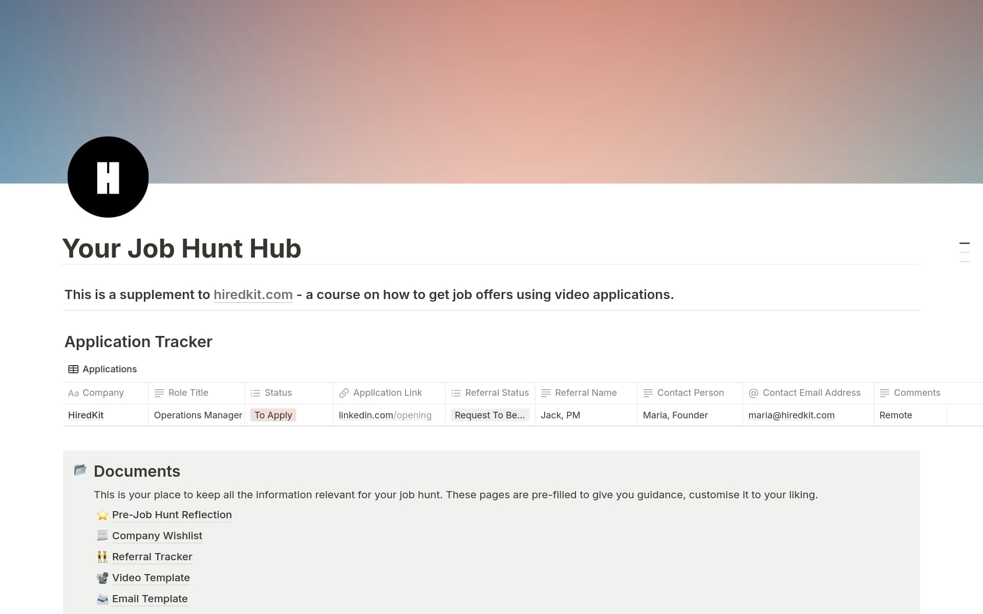 A template preview for Your Job Hunt Hub