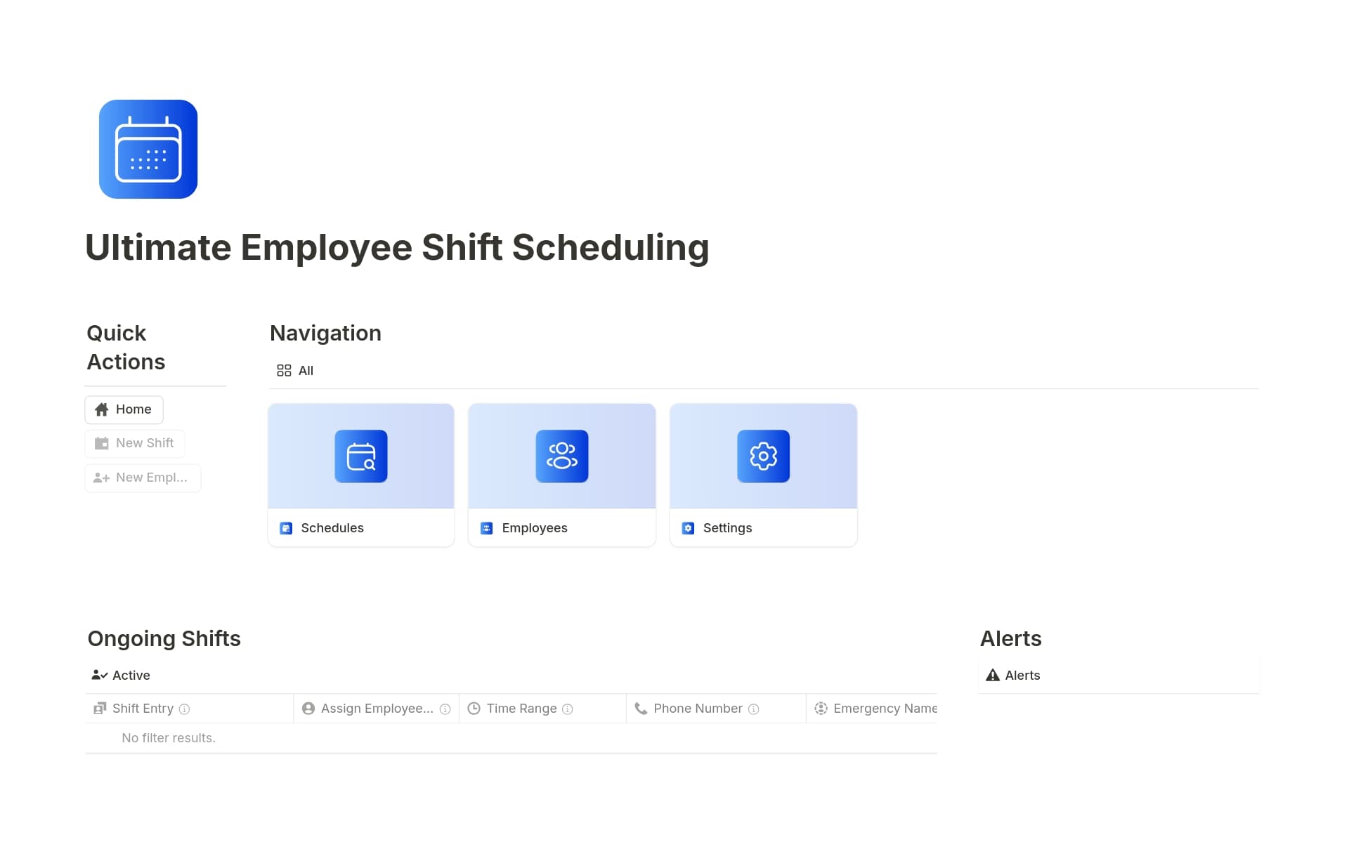 A template preview for Ultimate Employee Shift Scheduling