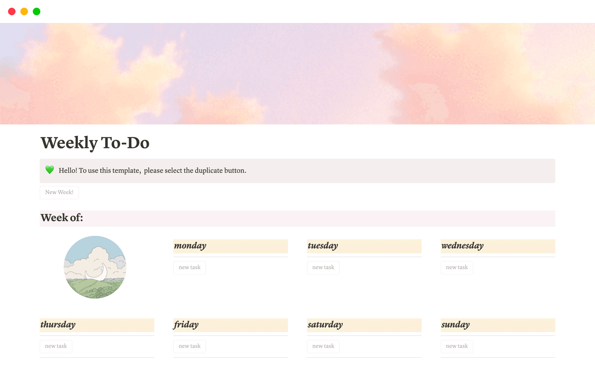 A template preview for Weekly To-Do