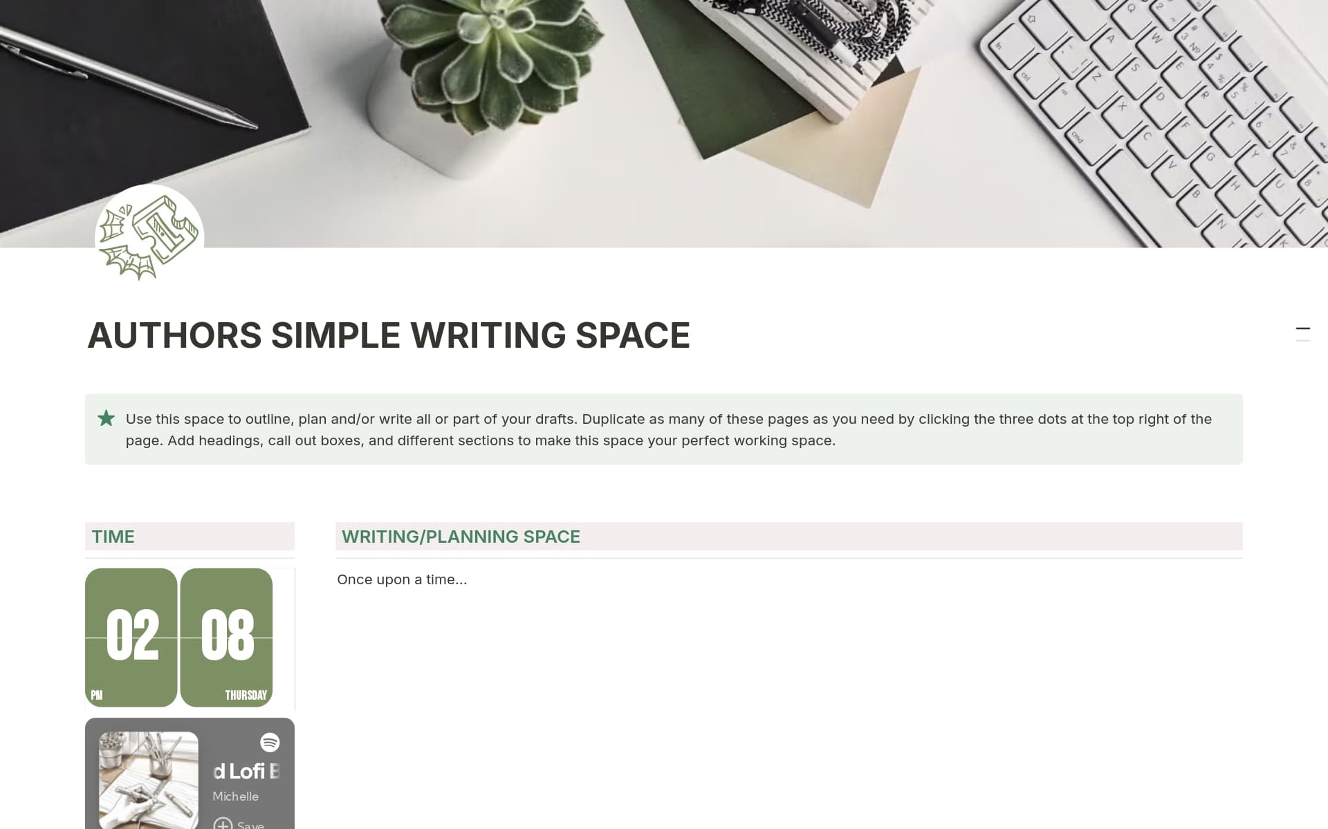 A template preview for Authors Simple Writing Space