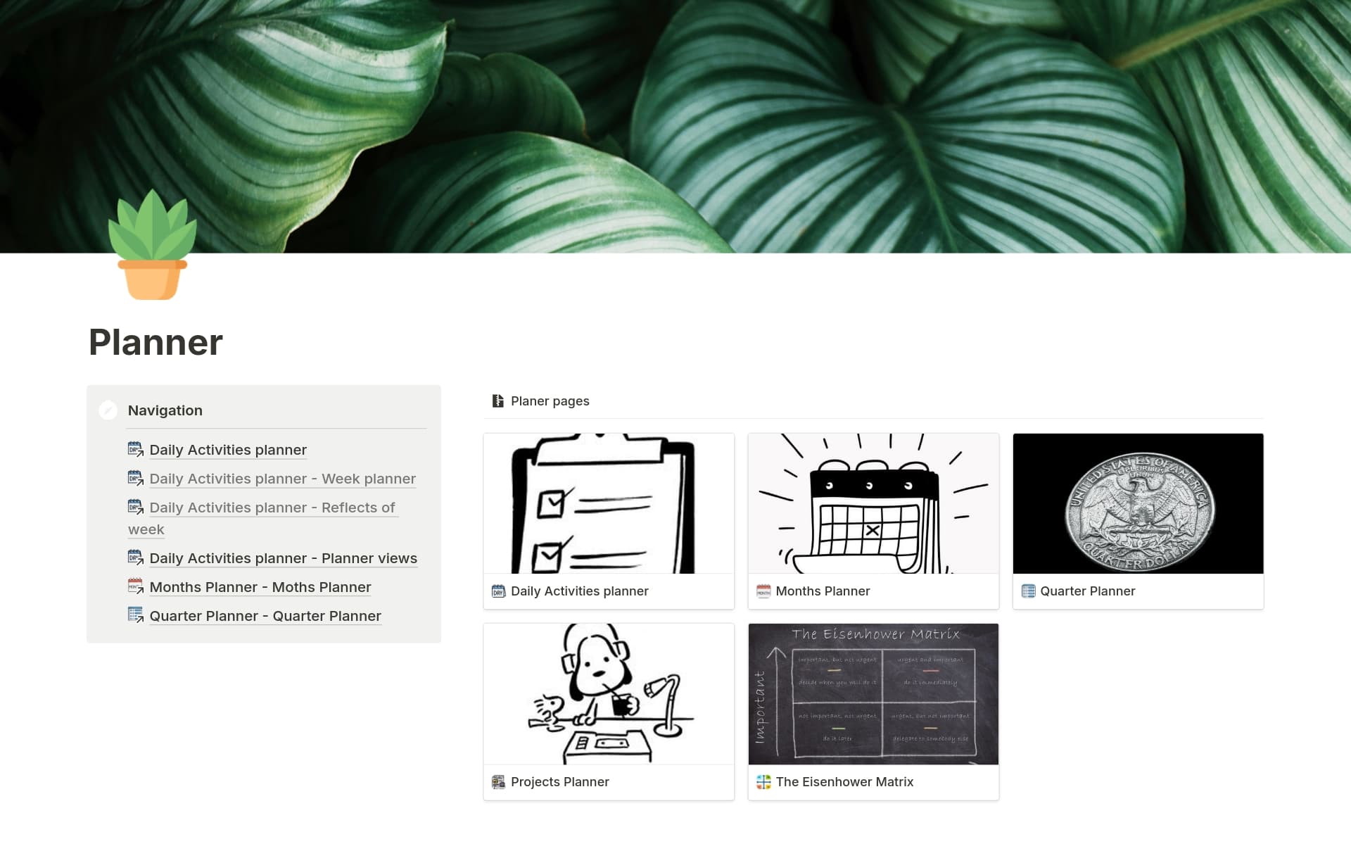 A template preview for Planner