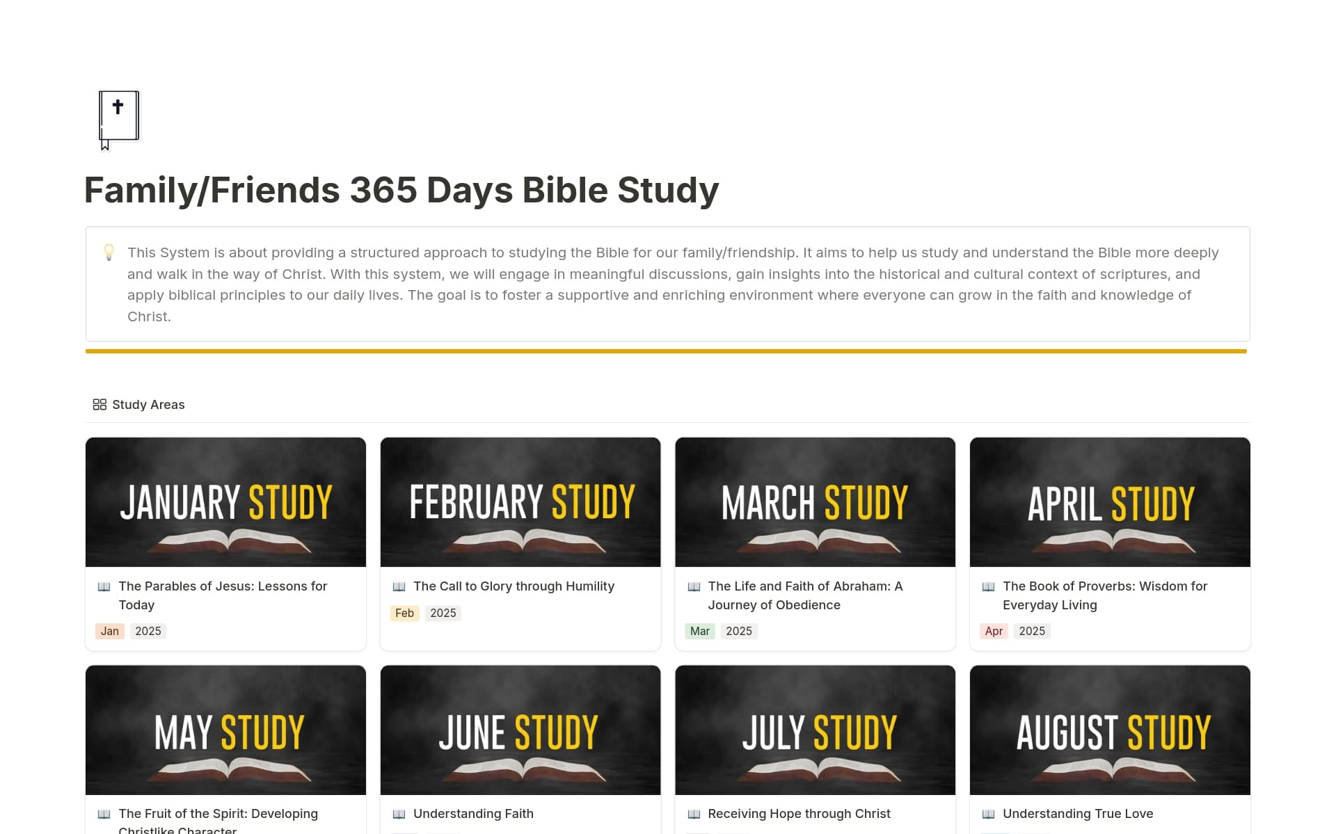 A template preview for Family/Friends 365 Days Bible Study