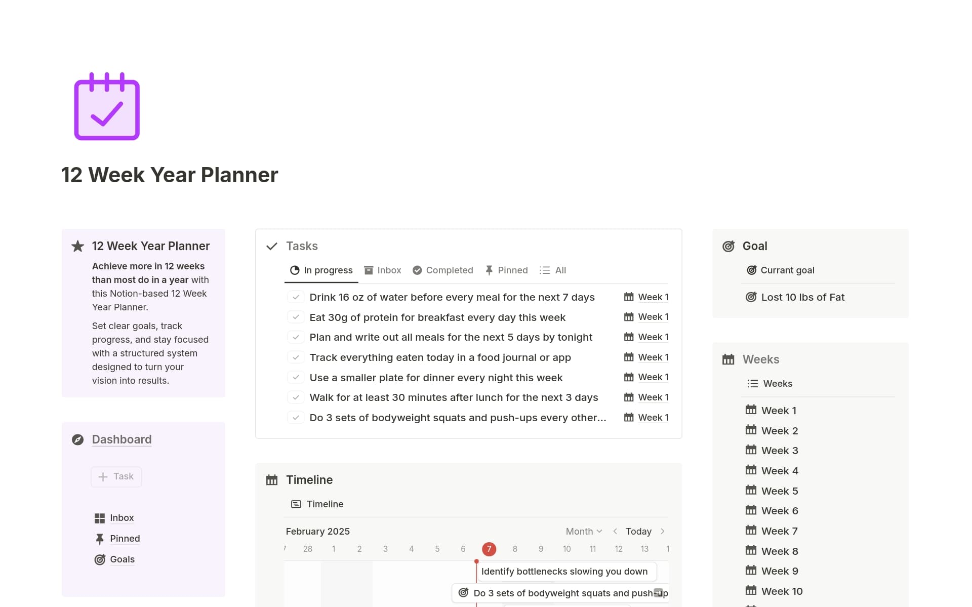 A template preview for 12 Week Year Planner