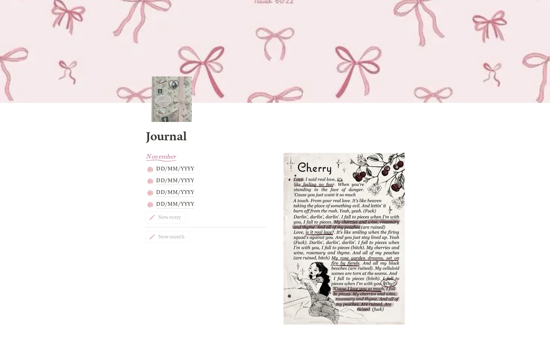 A gentle, pink-themed journal template for capturing your thoughts with ease. Minimalist and inviting, with simple prompts to inspire deeper reflection.