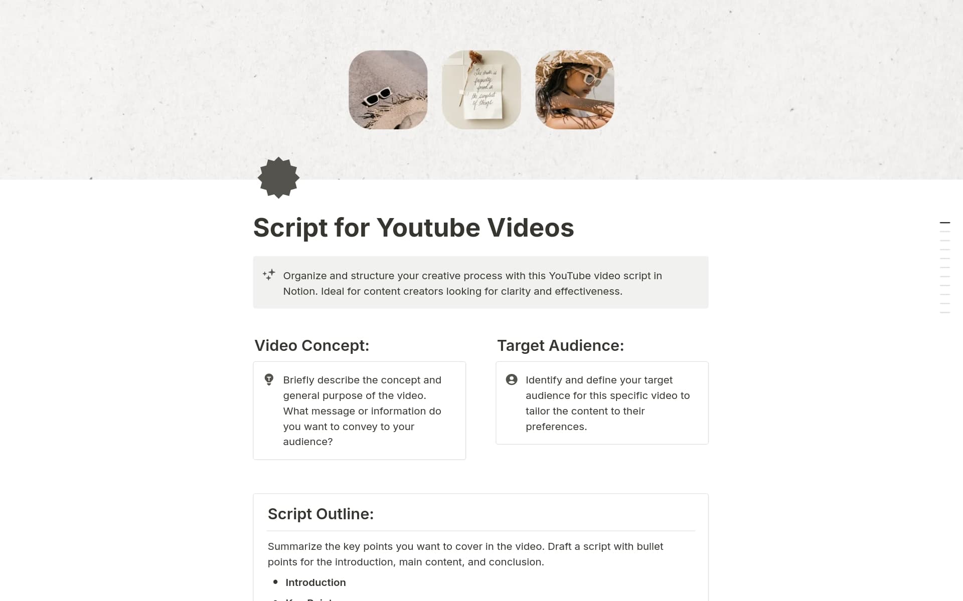 Uma prévia do modelo para YouTube Video Script - Creator