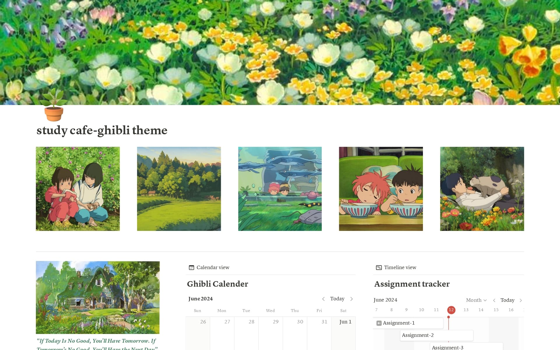 A template preview for Study Cafe-Ghibli Theme