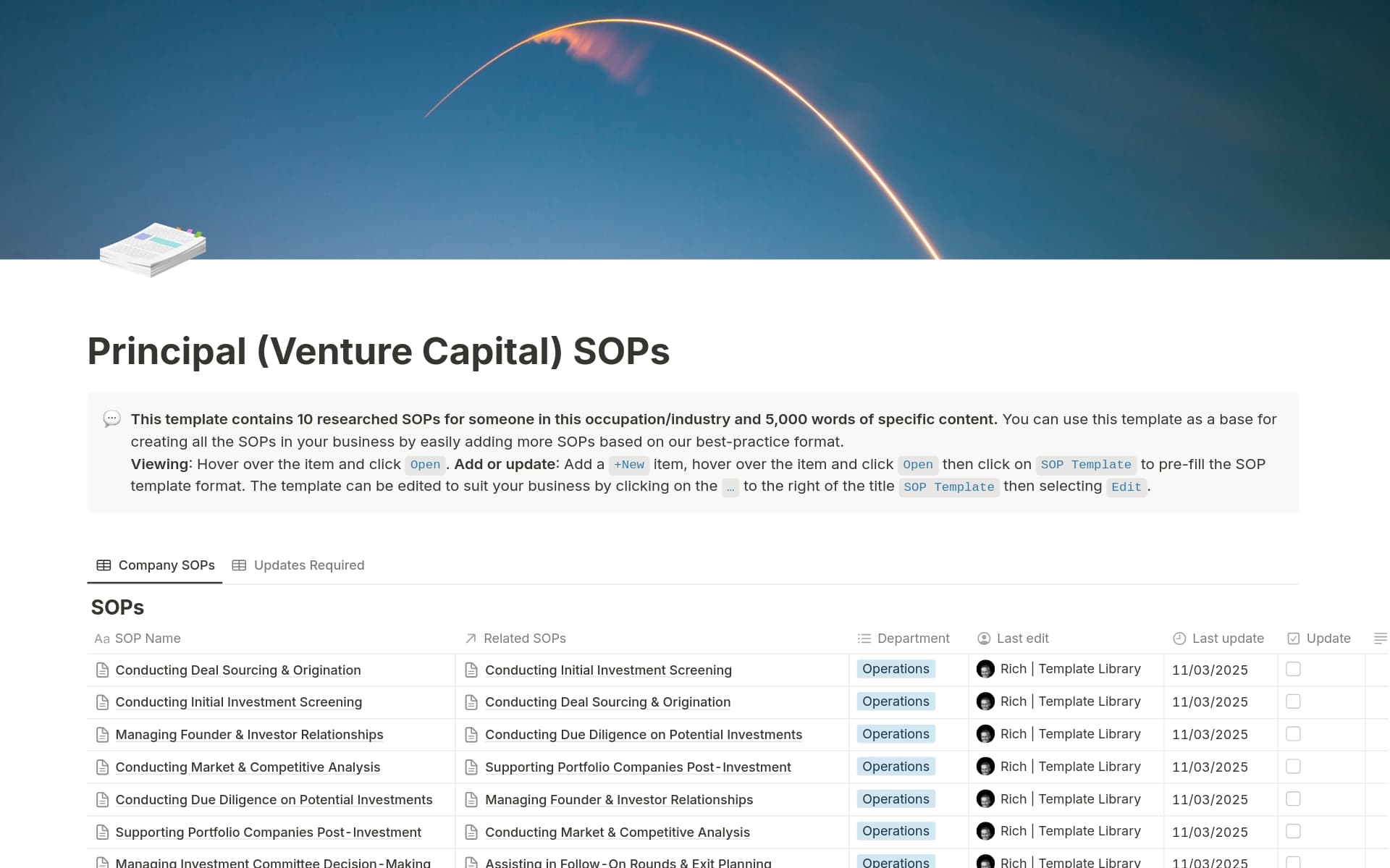 A template preview for Principal (Venture Capital) SOPs