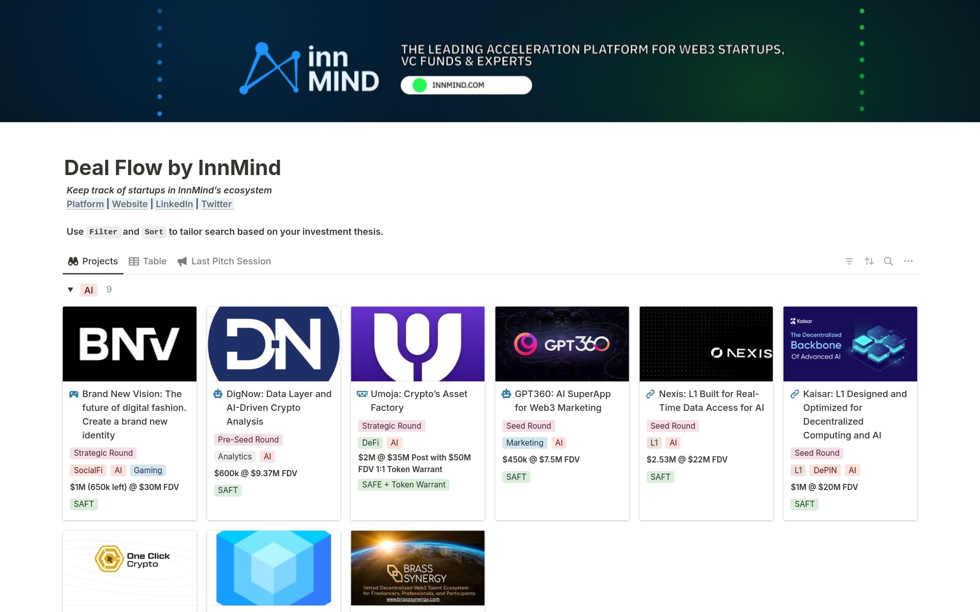 A template preview for Web3 Deal Flow Dashboard