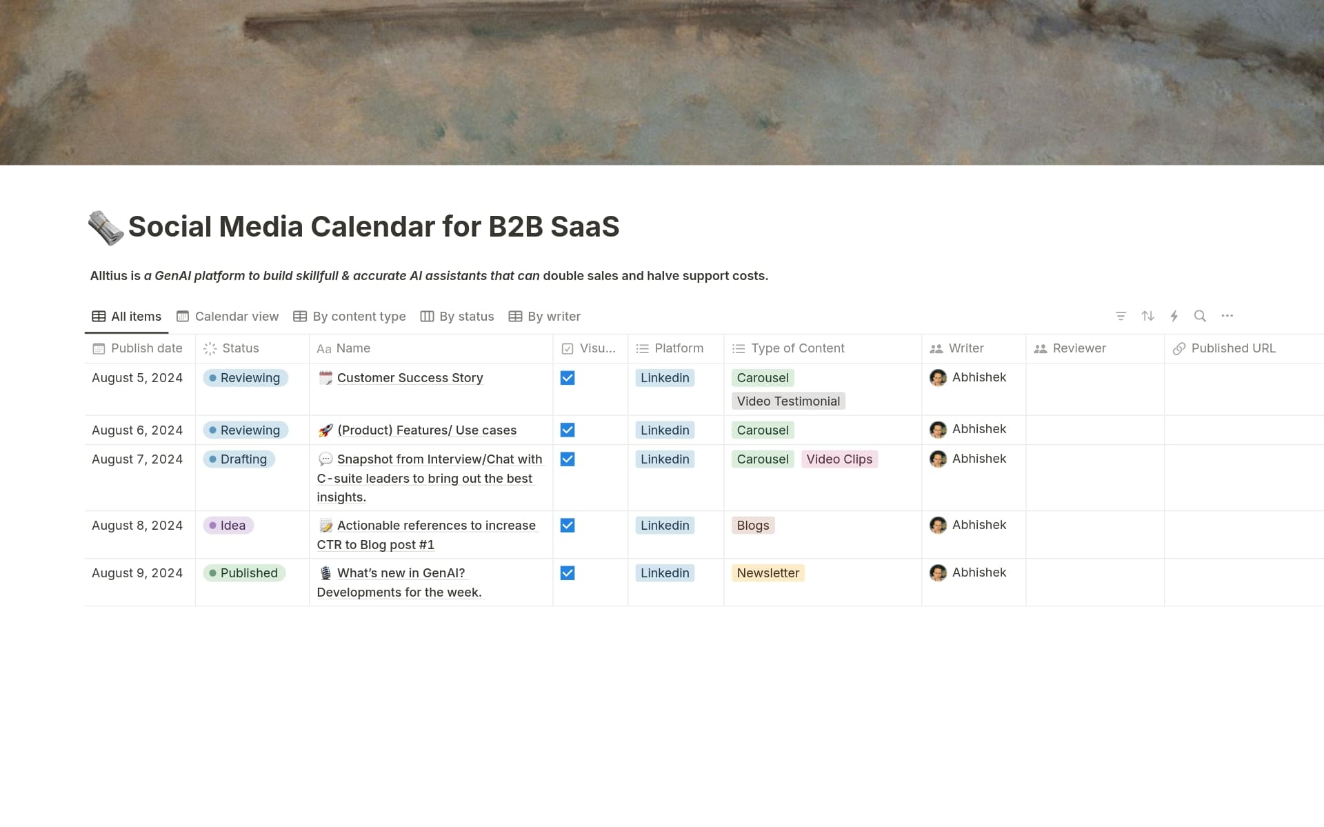 Supercharge your B2B SaaS social media strategy with our AI-enhanced content calendar. Streamline planning, boost engagement, and drive results across LinkedIn and beyond.