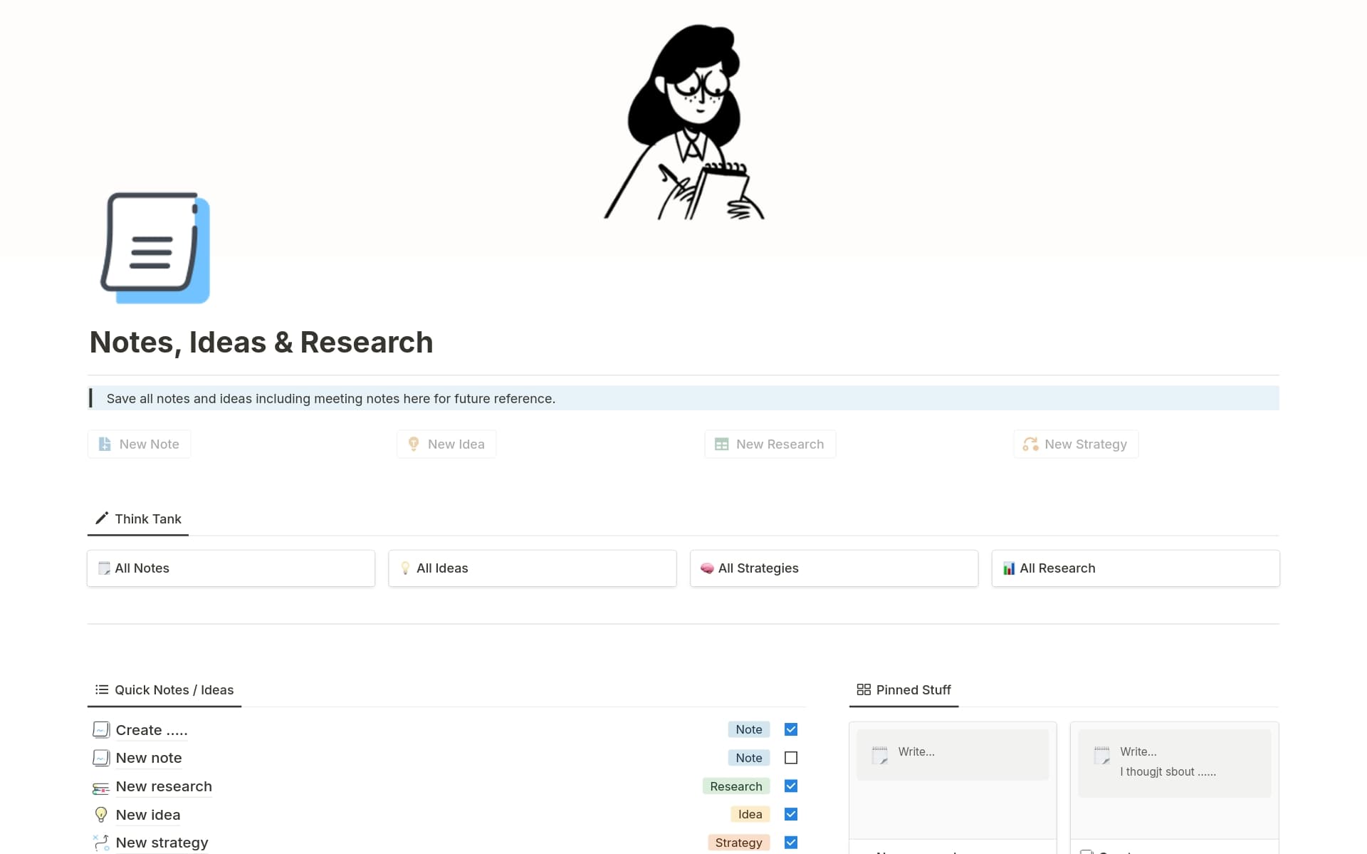 Notes, Ideas & Research template on Notion – your all-in-one solution for organizing thoughts, brainstorming sessions, and research findings. Keep your ideas organized, jot down notes, and store research materials effortlessly with this user-friendly template.