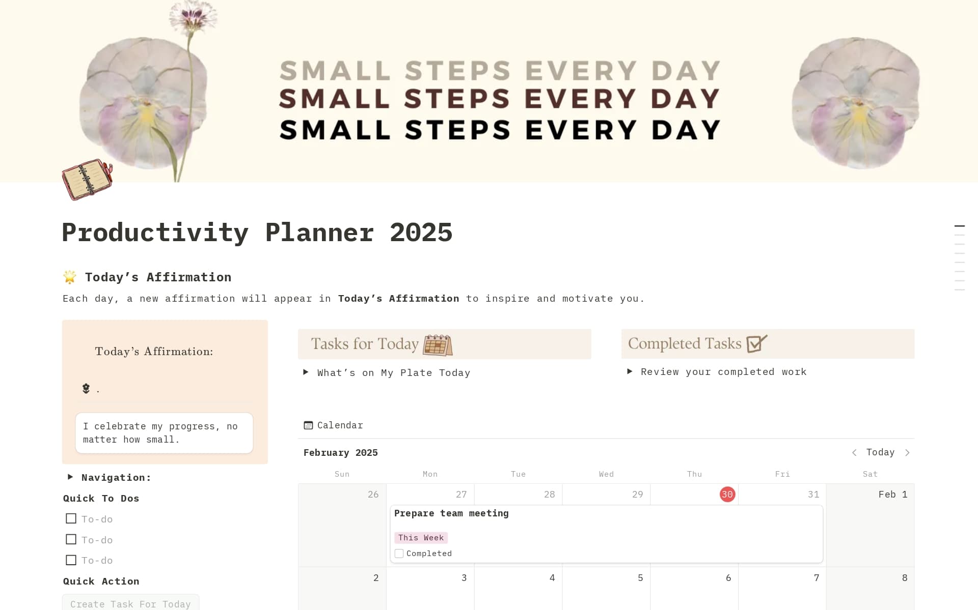 A template preview for Productivity Planner 2025