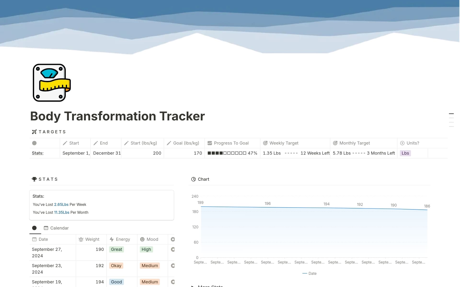 A template preview for Weight Loss Tracker - Body Transformation