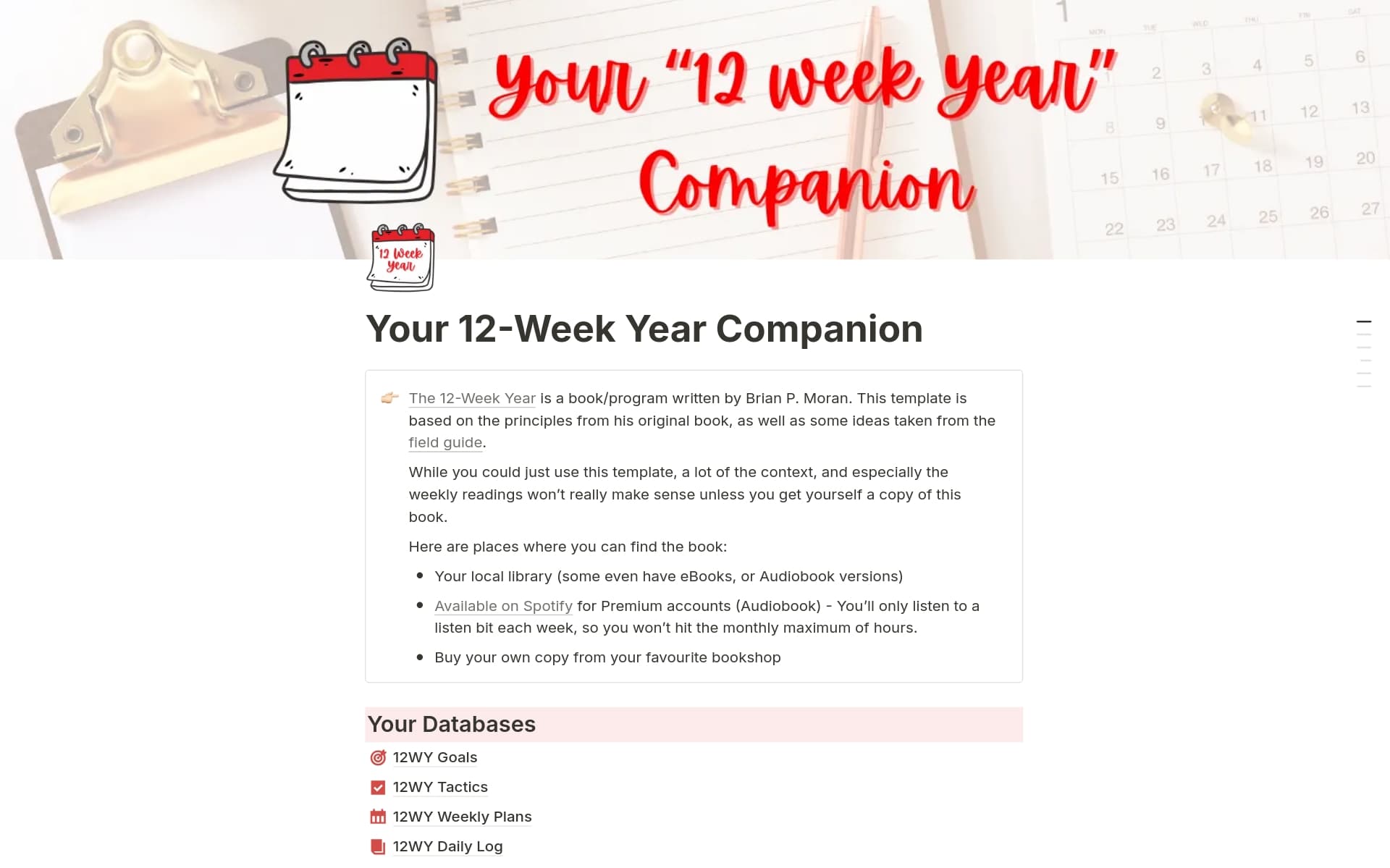 A template preview for Your "12 Week Year" Companion
