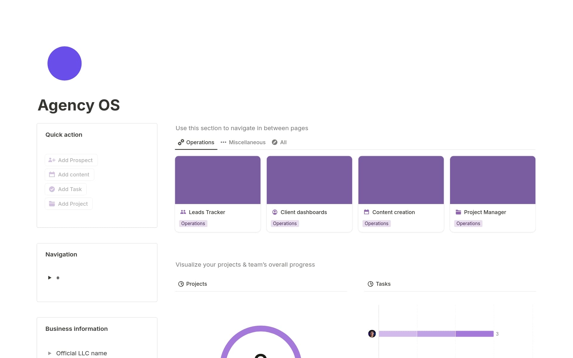 A template preview for Agency OS