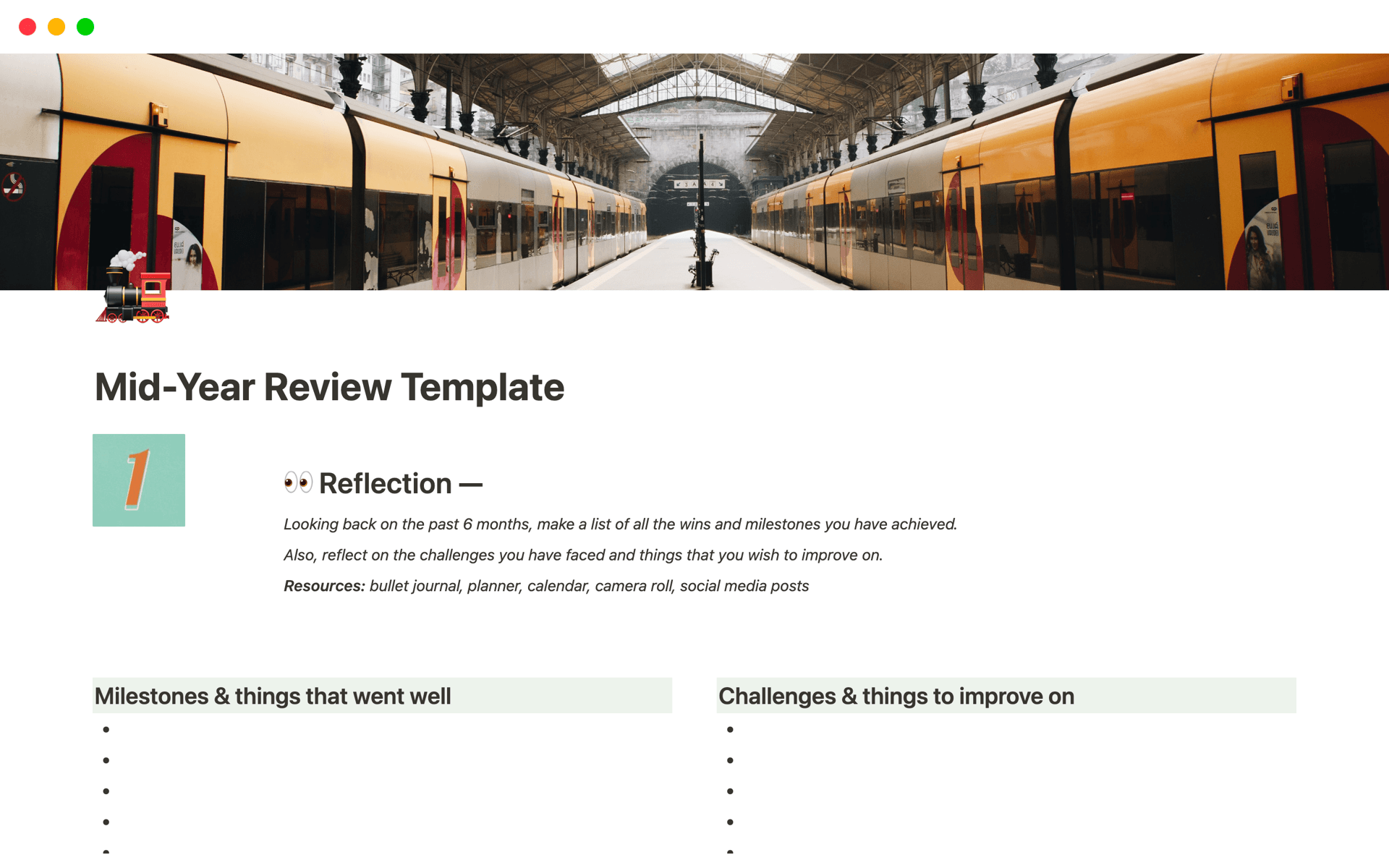 This personal Mid Year Review template contains five sections to review your personal life.
