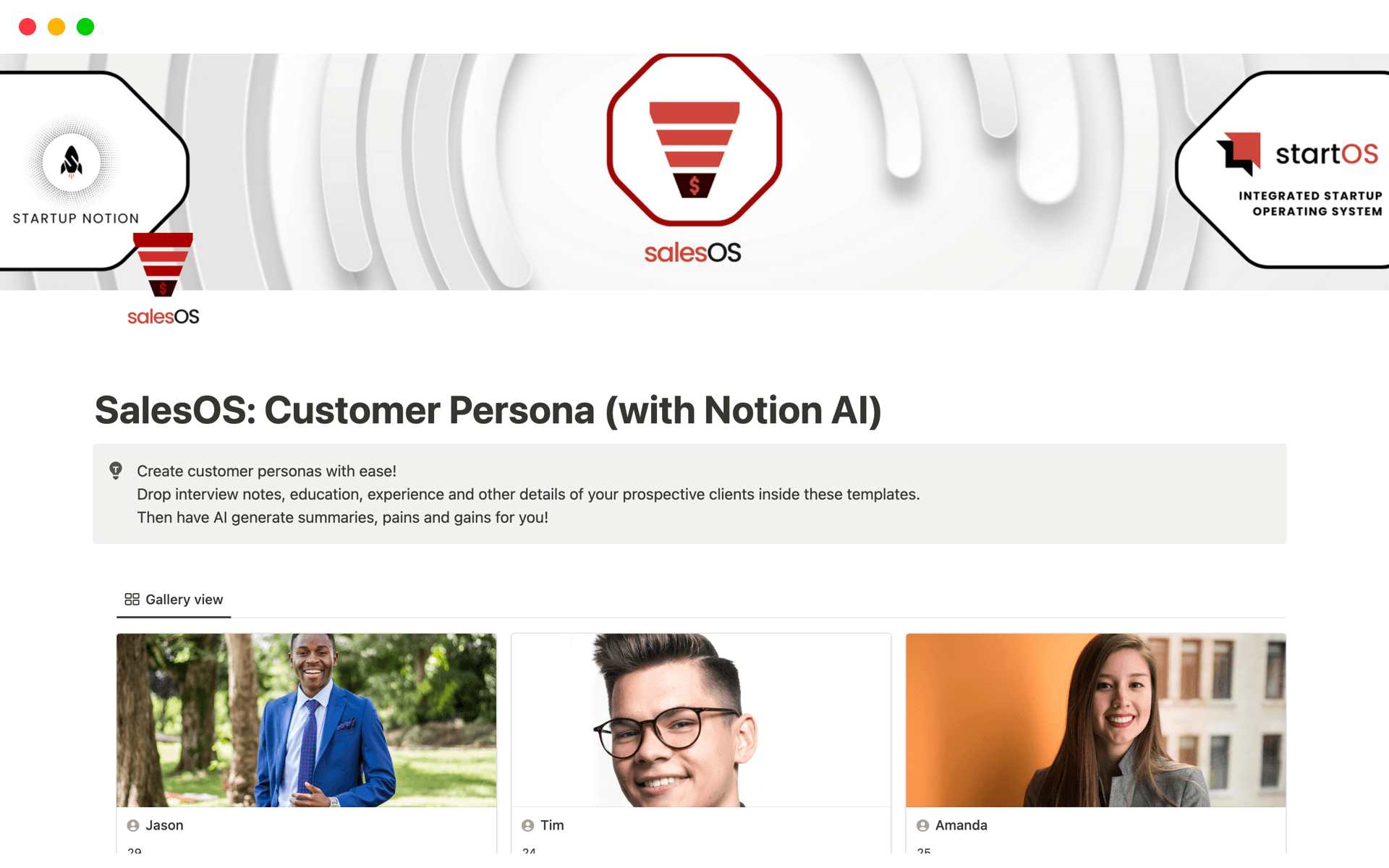 SalesOS: Customer Persona (with Notion AI)님의 템플릿 미리보기
