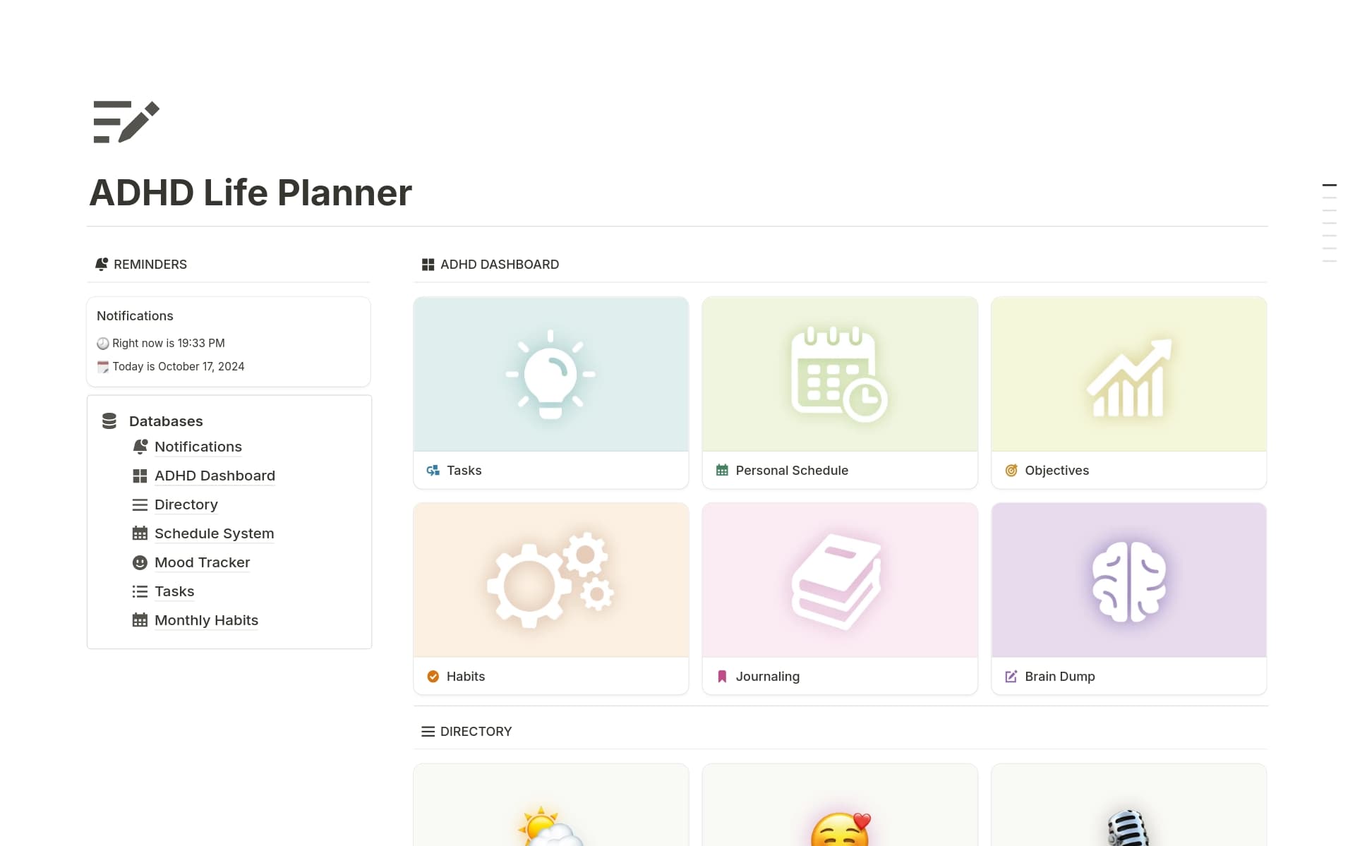 A template preview for ADHD Life Planner