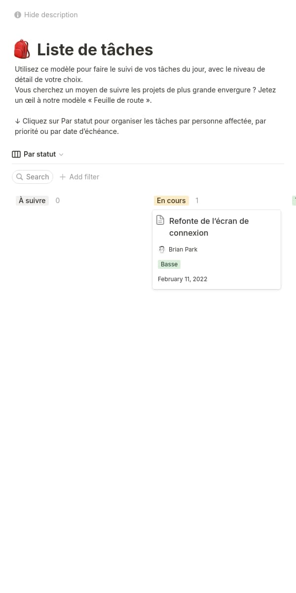 Une capture d’écran de l’application mobile de Notion