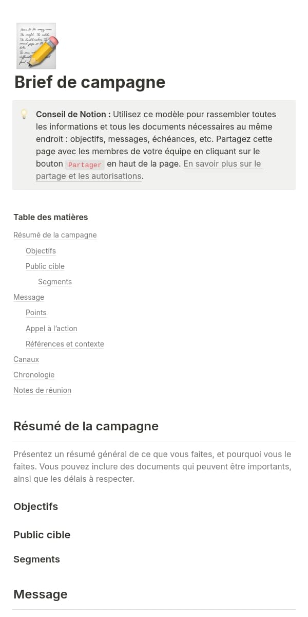 Une capture d’écran de l’application mobile de Notion