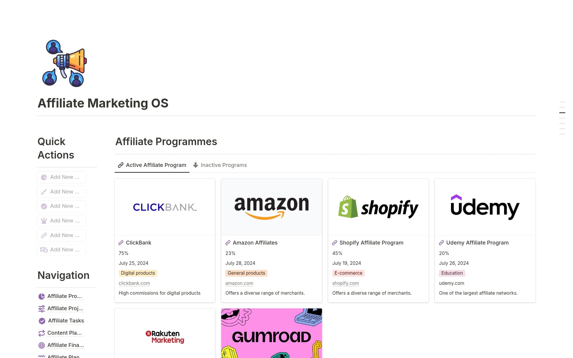 A template preview for Affiliate Marketing OS