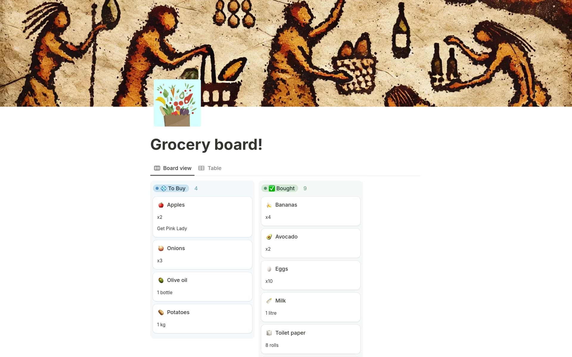 A template preview for Grocery board!